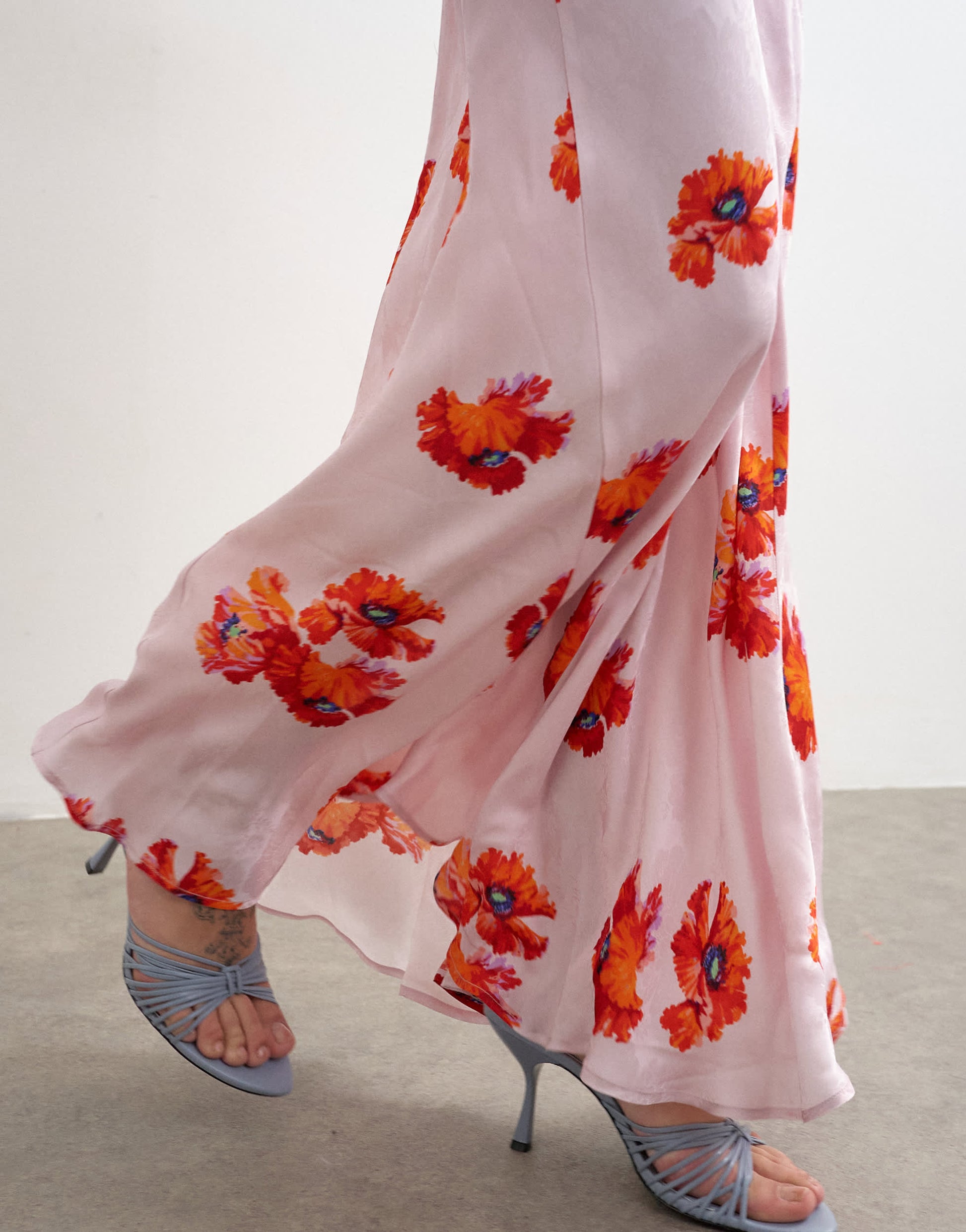 Topshop satin racer neck maxi dress in pink floral jacquard
