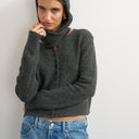 Topshop knitted scarf cardigan with wool in charcoal