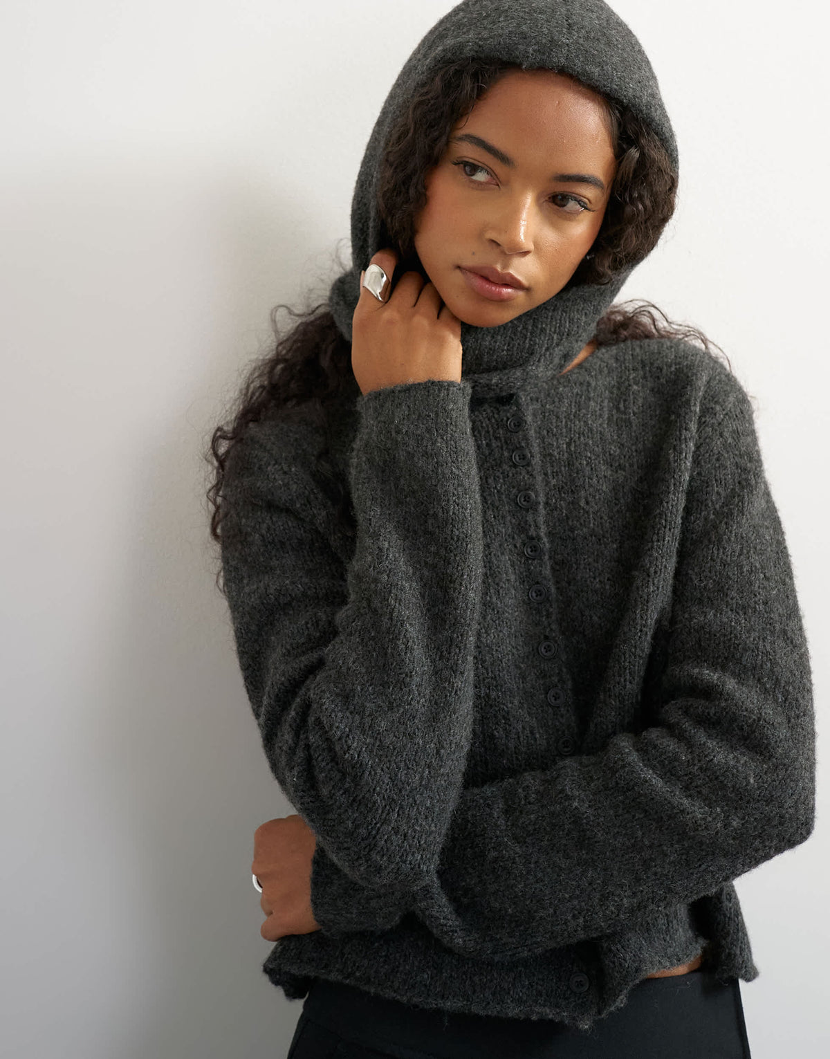 Topshop knitted scarf cardigan with wool in charcoal