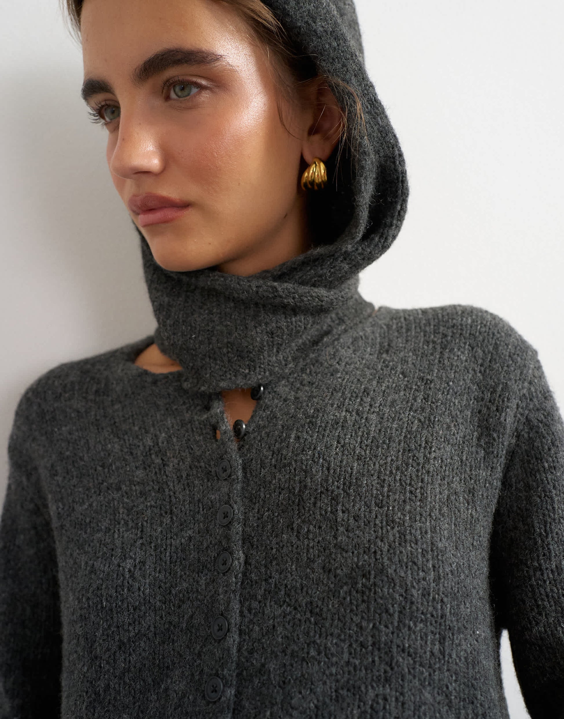 Topshop knitted scarf cardigan with wool in charcoal