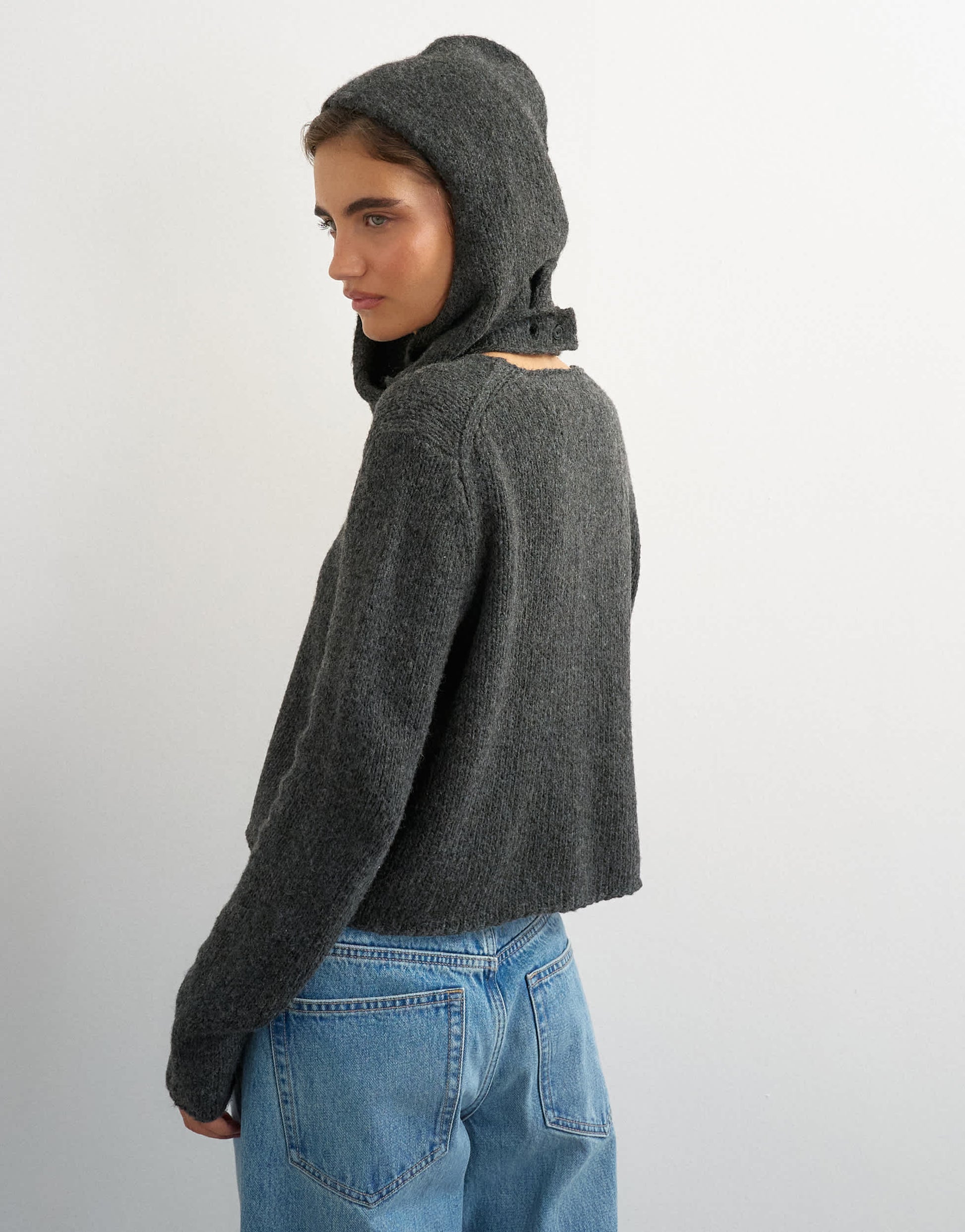Topshop knitted scarf cardigan with wool in charcoal