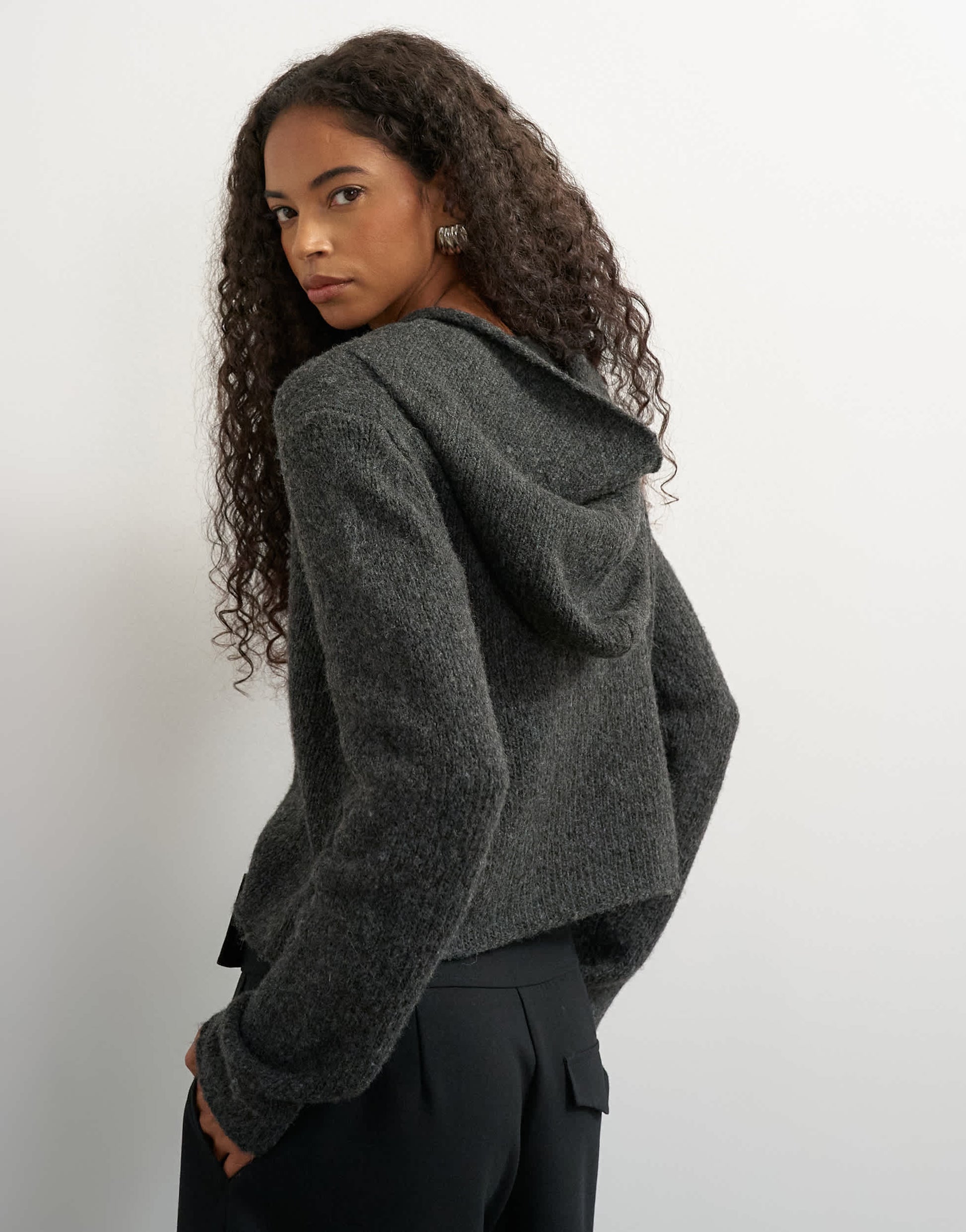 Topshop knitted scarf cardigan with wool in charcoal