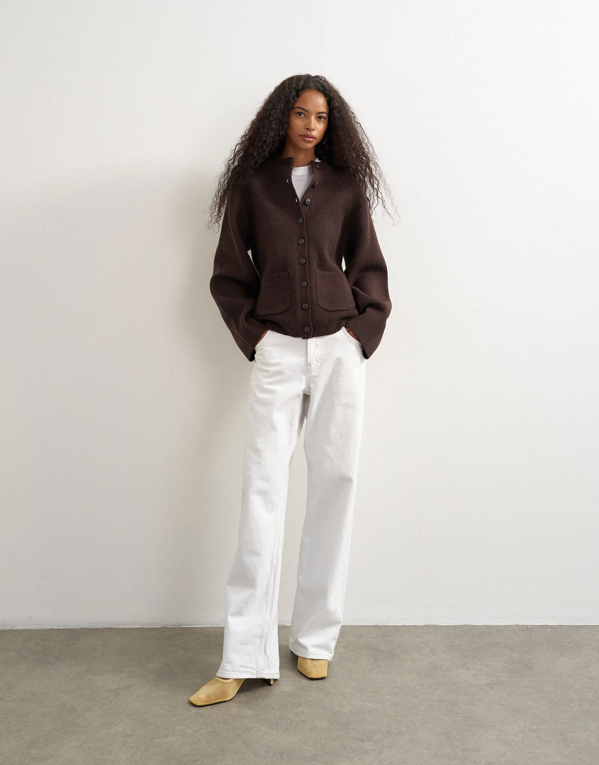 Topshop knitted pocket front cardigan in brown