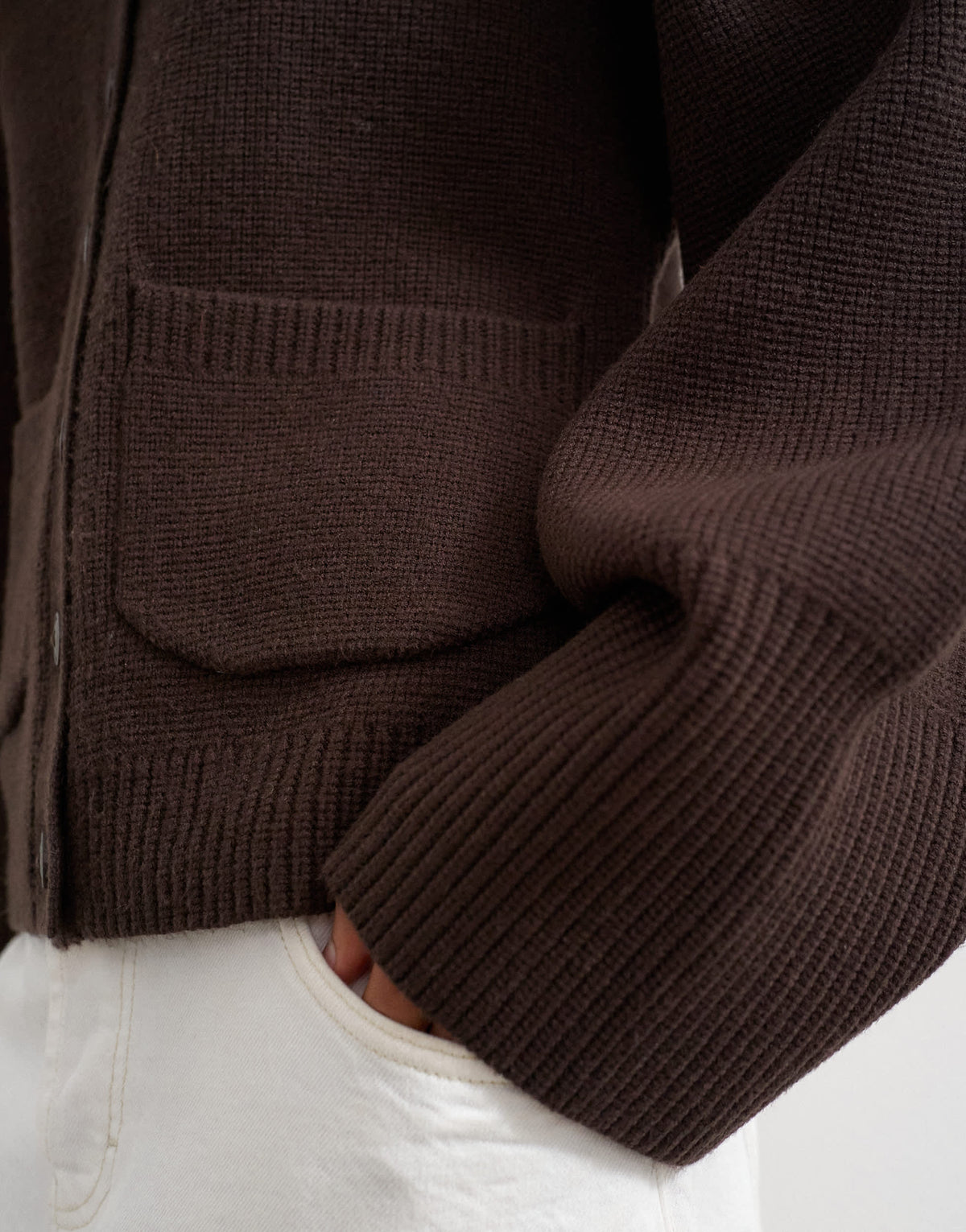 Topshop knitted pocket front cardigan in brown