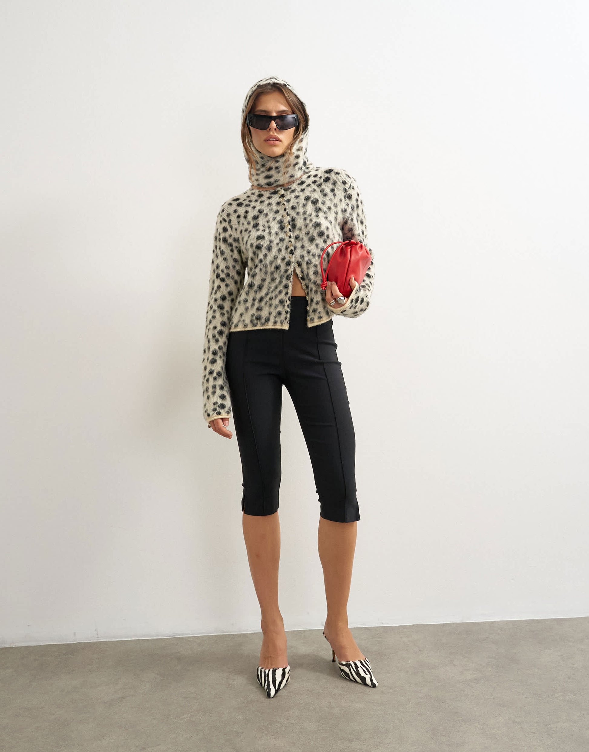 Topshop knitted scarf cardigan with wool in dalmatian