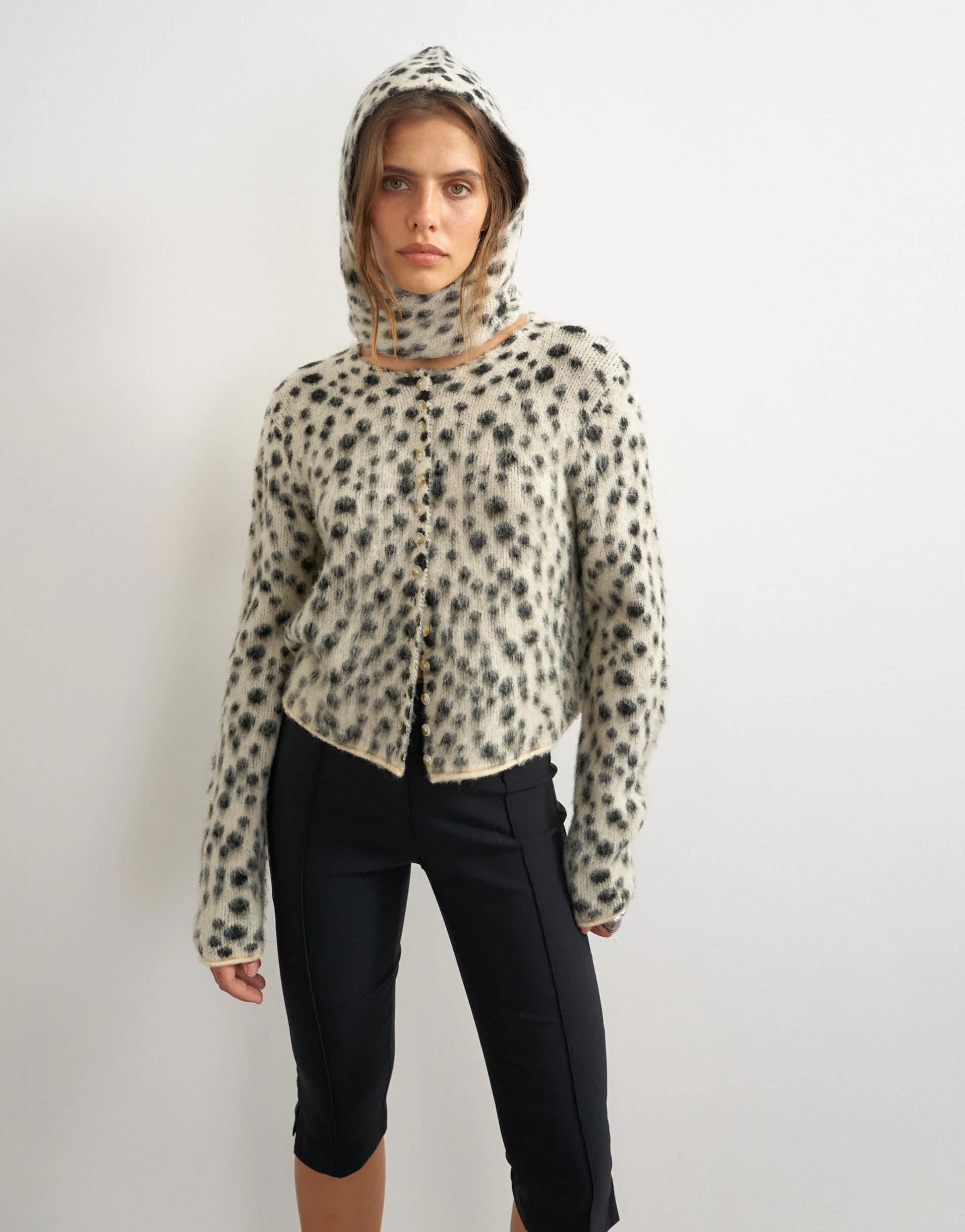 Topshop knitted scarf cardigan with wool in dalmatian