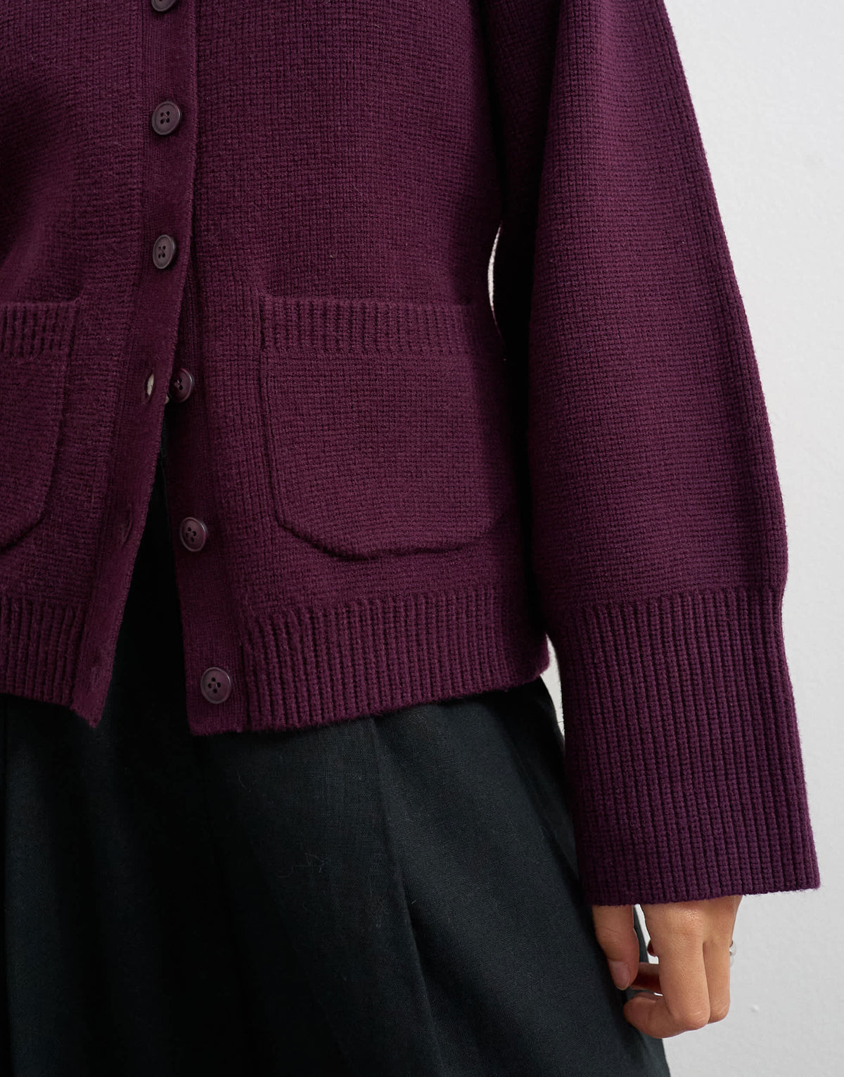 Topshop knitted pocket front cardigan in mulberry