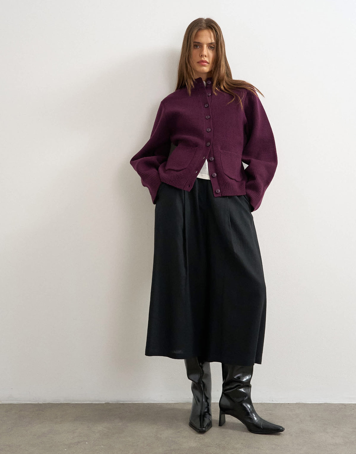 Topshop knitted pocket front cardigan in mulberry