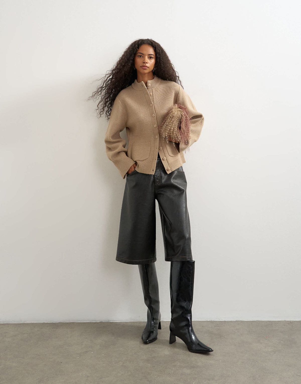 Topshop knitted pocket front cardigan in oat