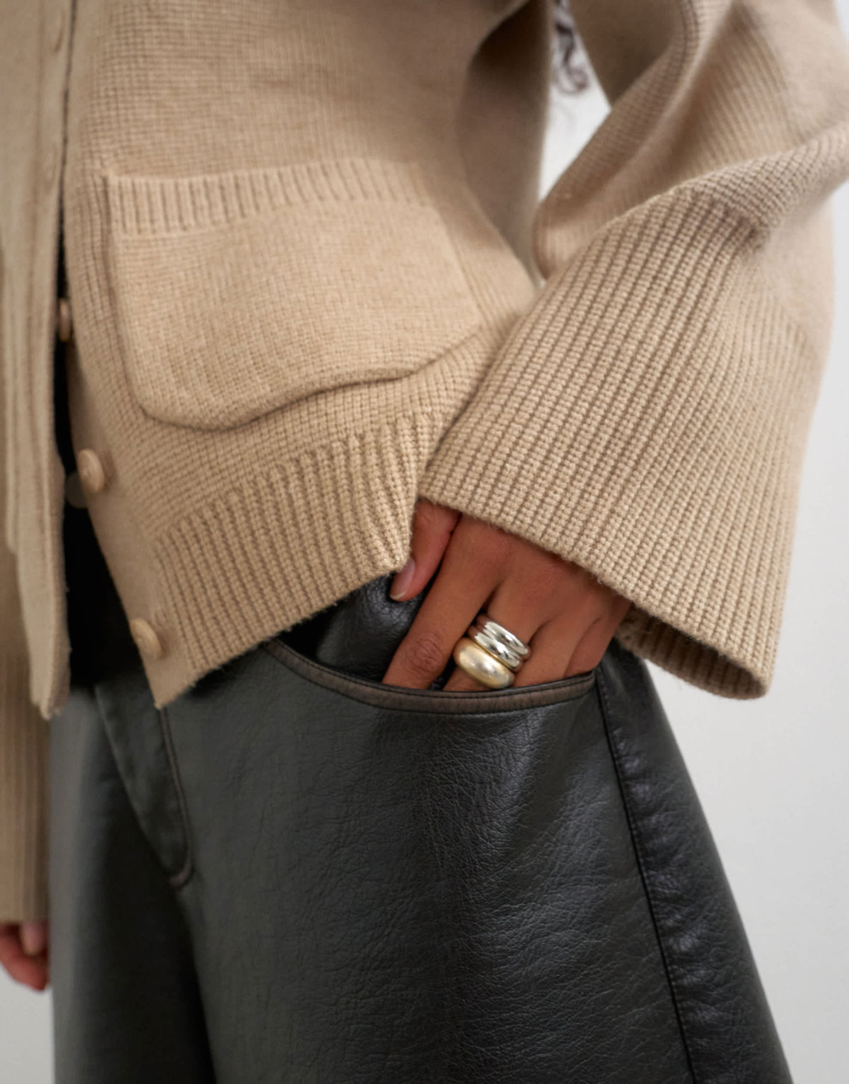 Topshop knitted pocket front cardigan in oat