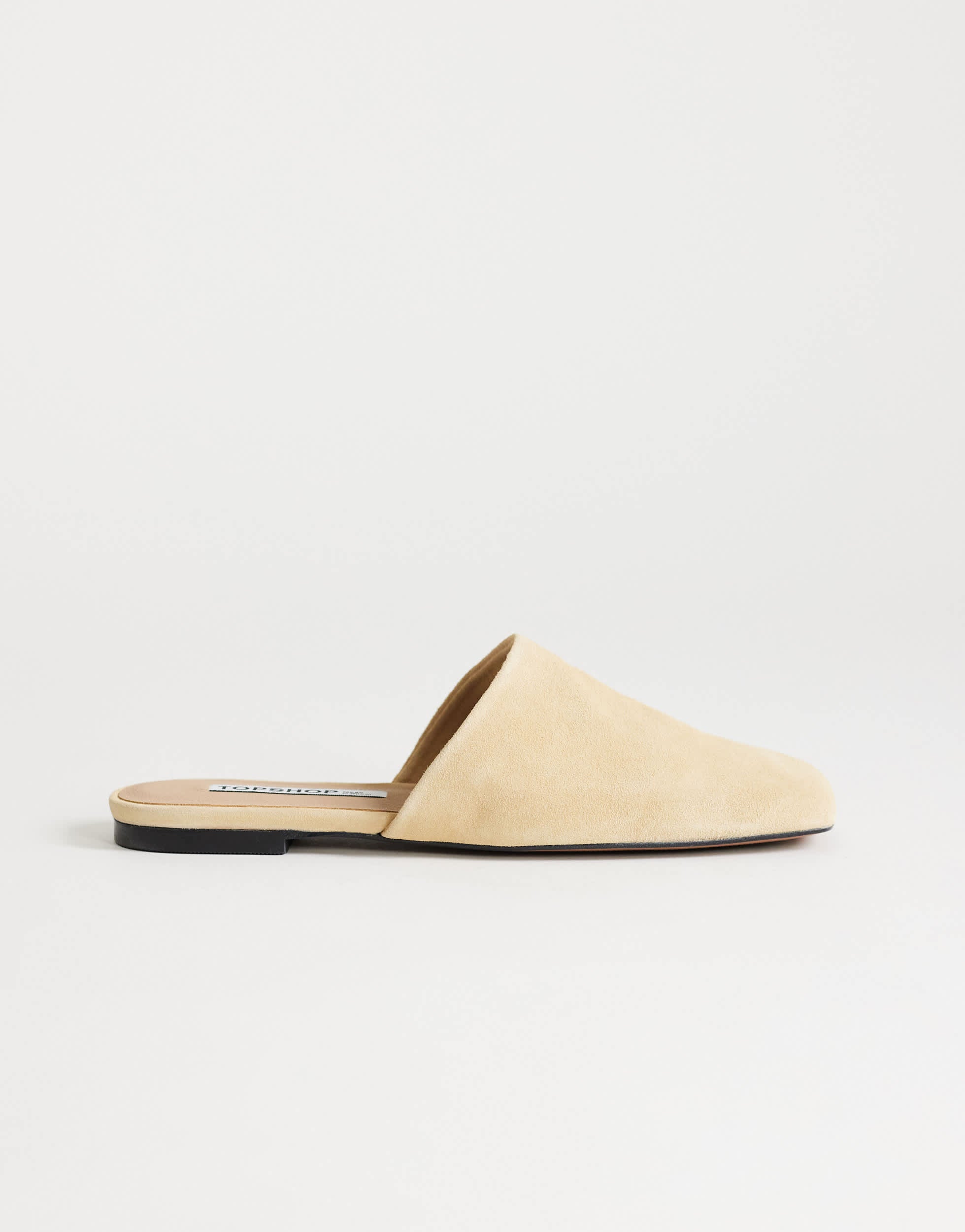 Topshop Cressida premium real suede square toe mule in camel