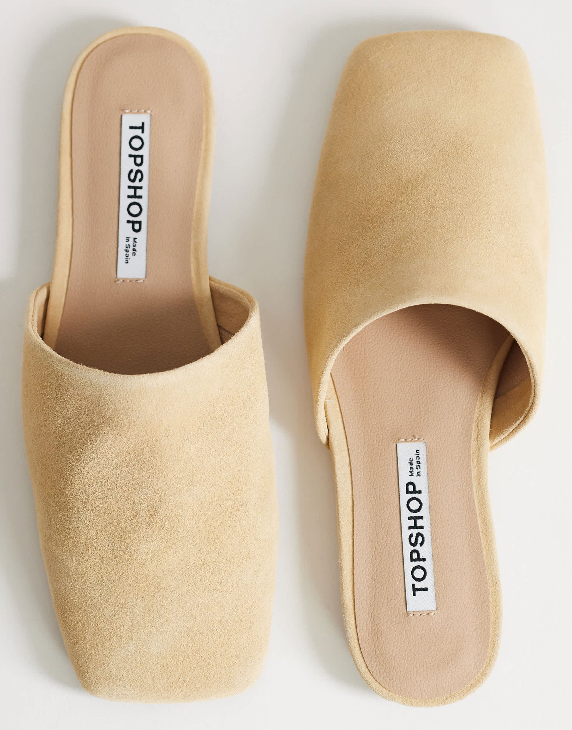 Topshop Cressida premium real suede square toe mule in camel