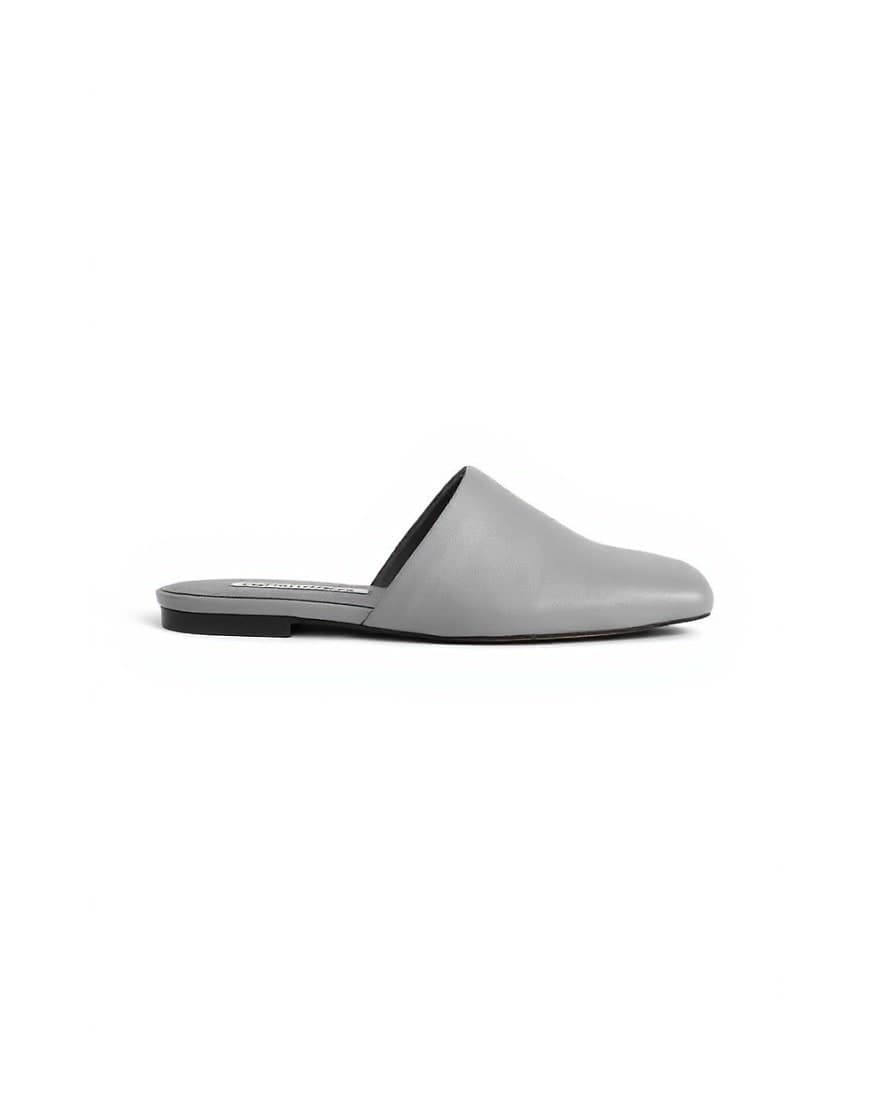 Topshop Cressida premium real leather square toe mule in grey