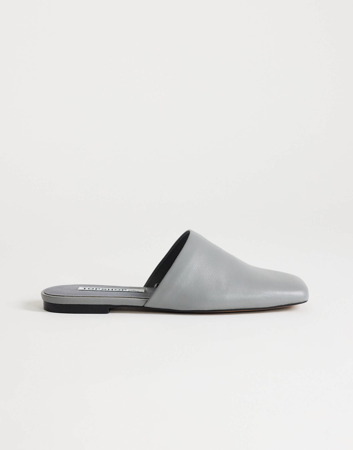 Topshop Cressida premium real leather square toe mule in grey