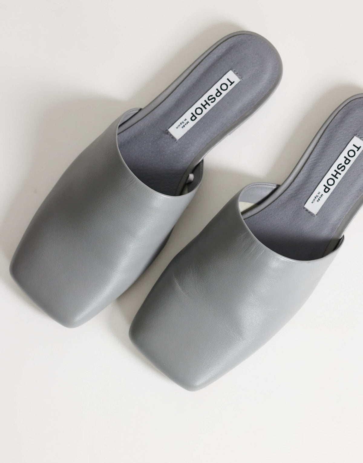 Topshop Cressida premium real leather square toe mule in grey