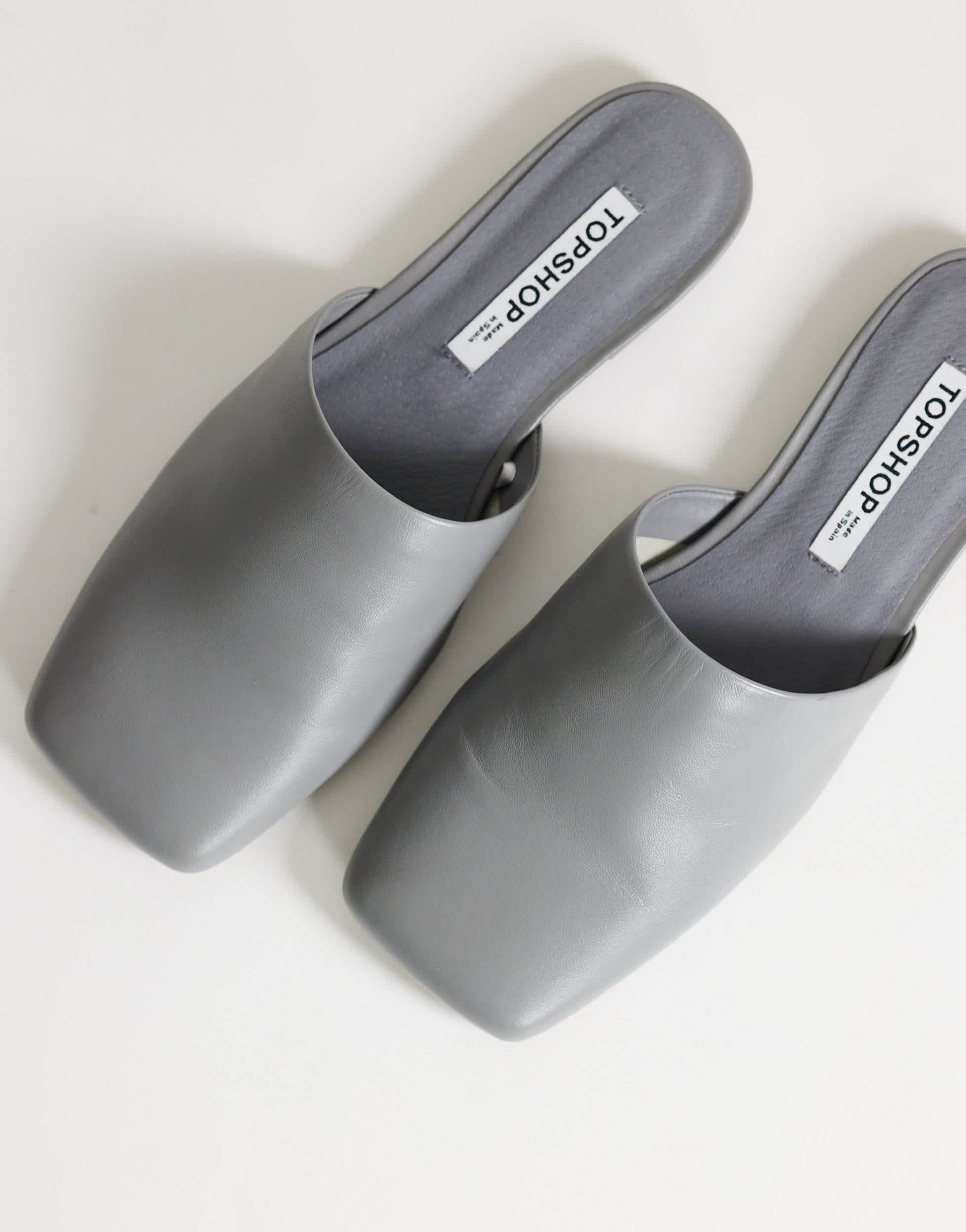 Topshop Cressida premium real leather square toe mule in grey