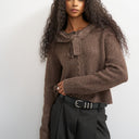 Topshop knitted scarf cardigan with wool in pecan