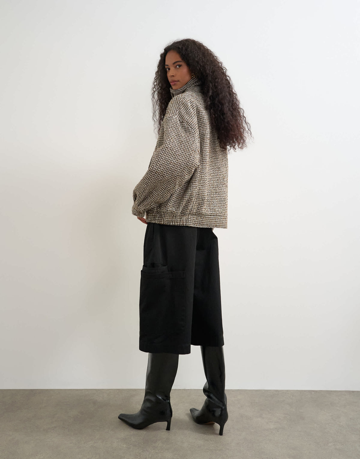 Topshop heritage check bomber jacket in taupe