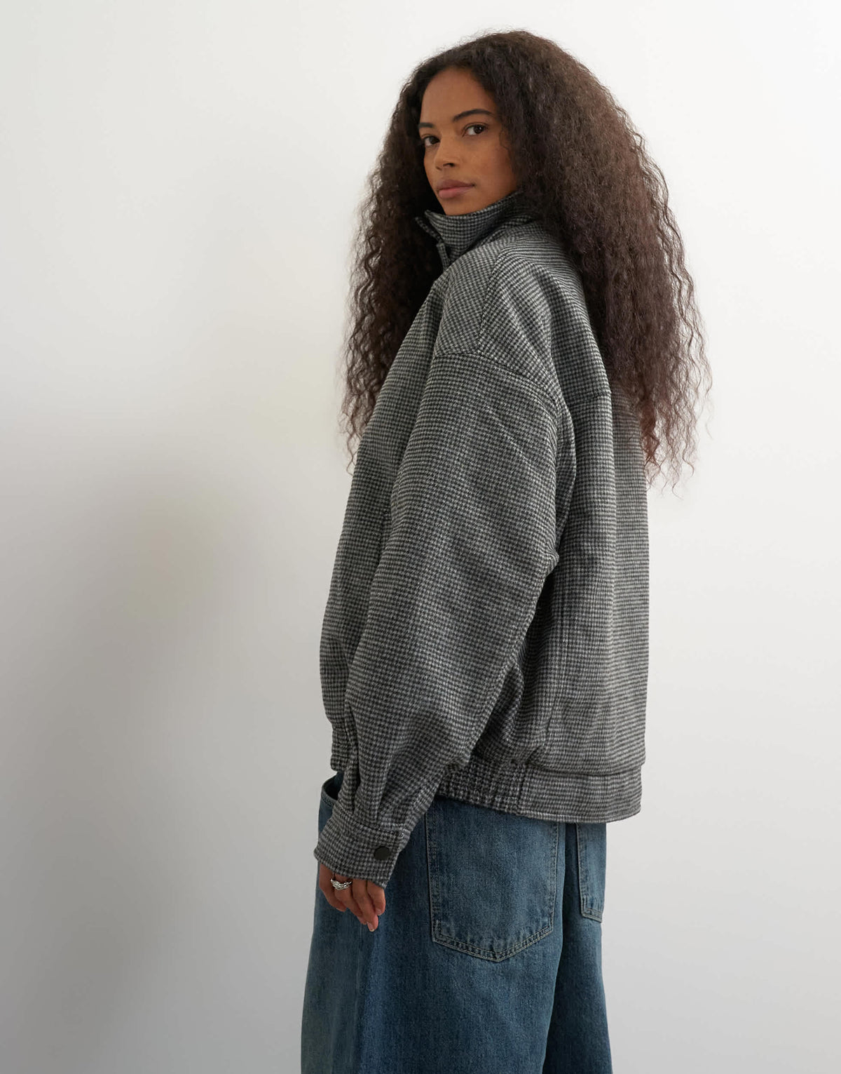 Topshop funnel neck wool belted bomber jacket in check