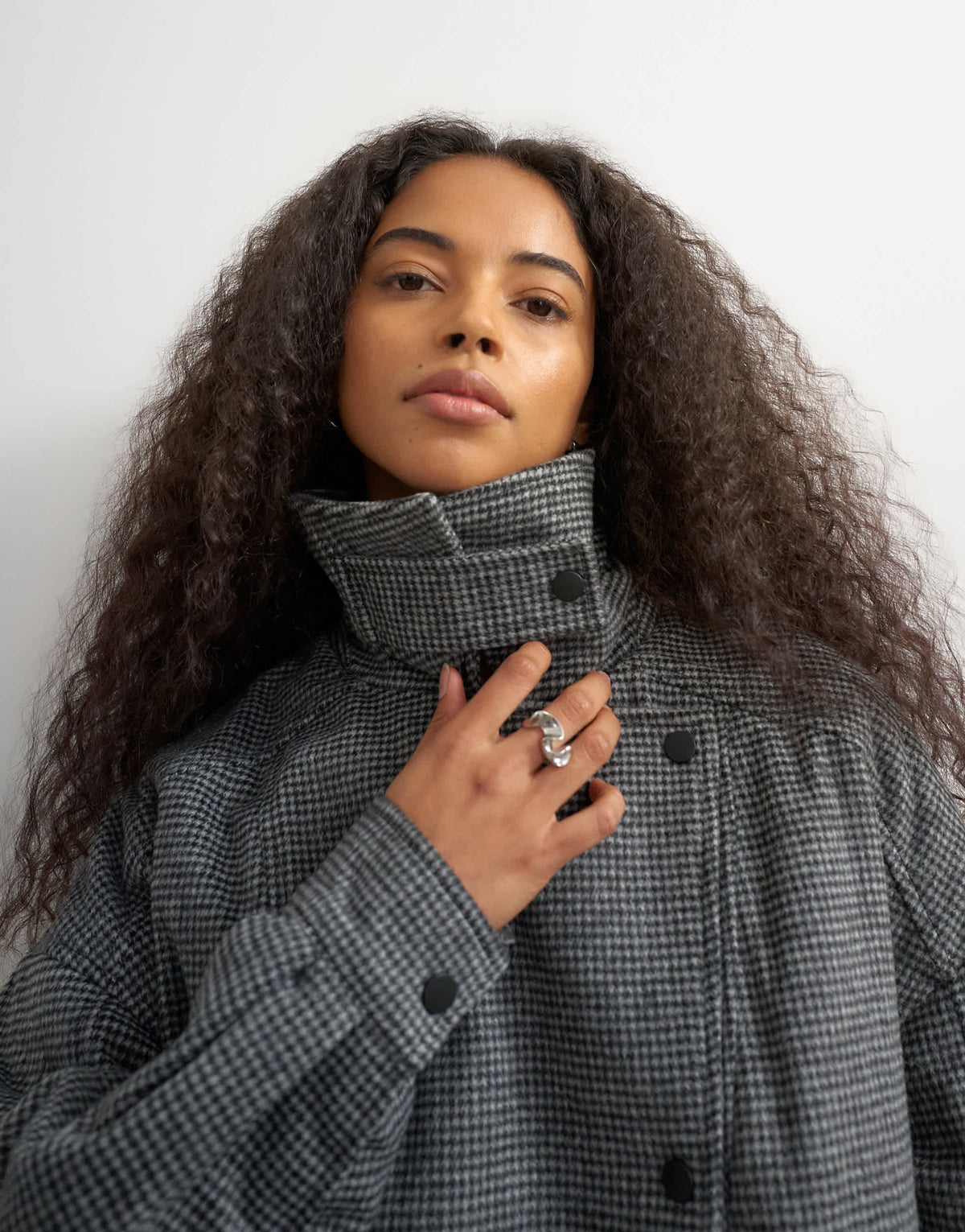 Topshop funnel neck wool belted bomber jacket in check