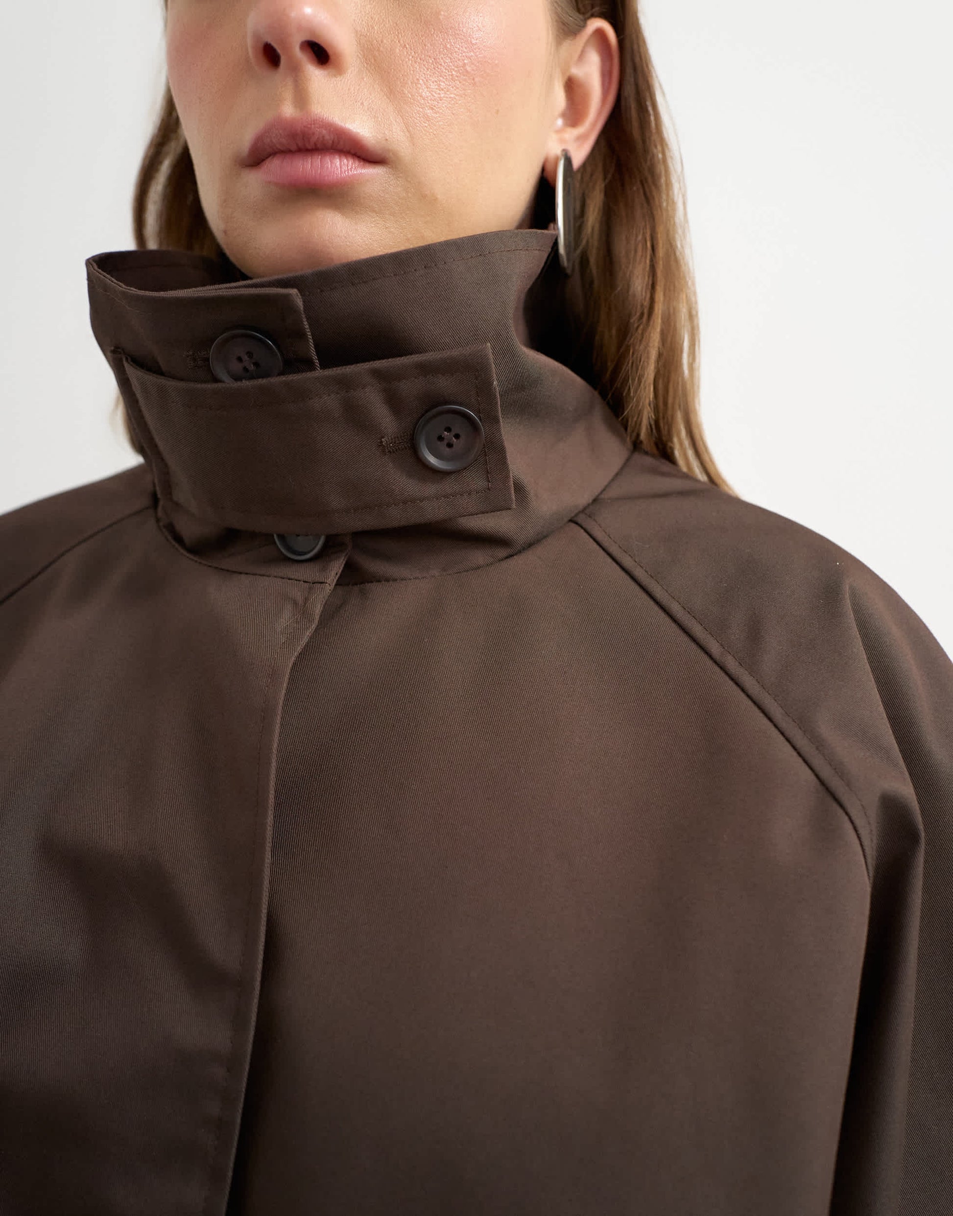 Topshop funnel neck cropped trench coat in chocolate