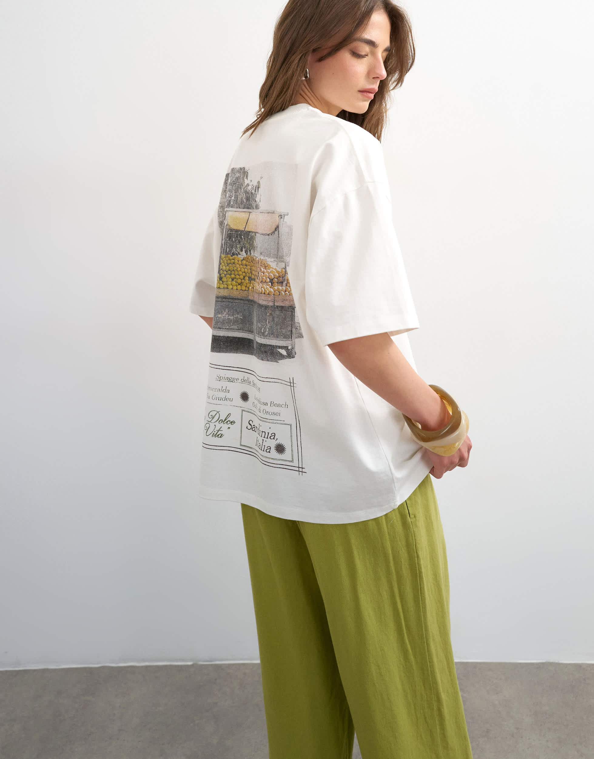 Topshop Sardinia lemon graphic oversized tee in ecru