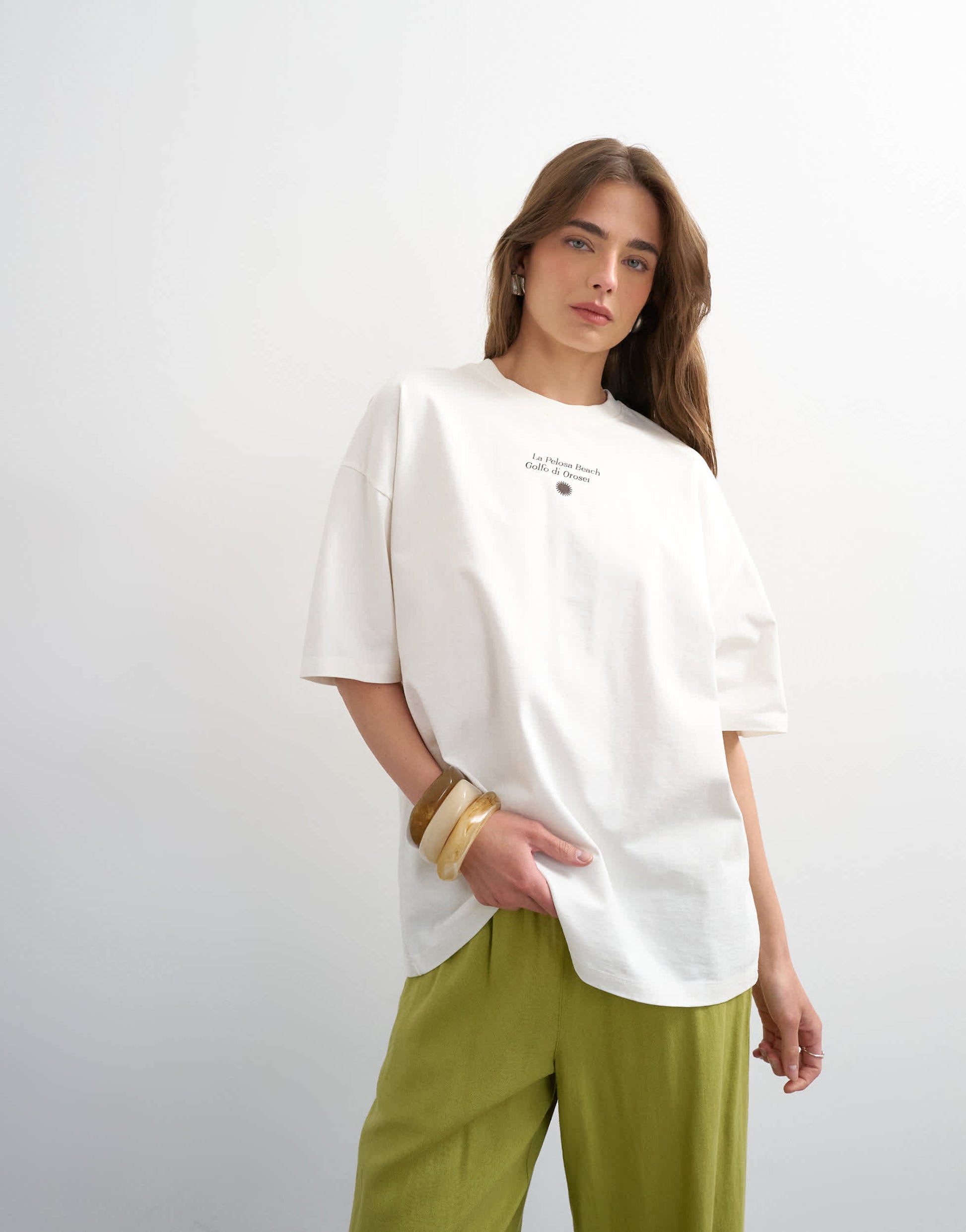 Topshop 'Sardinia Lemon' graphic oversized tee in ecru