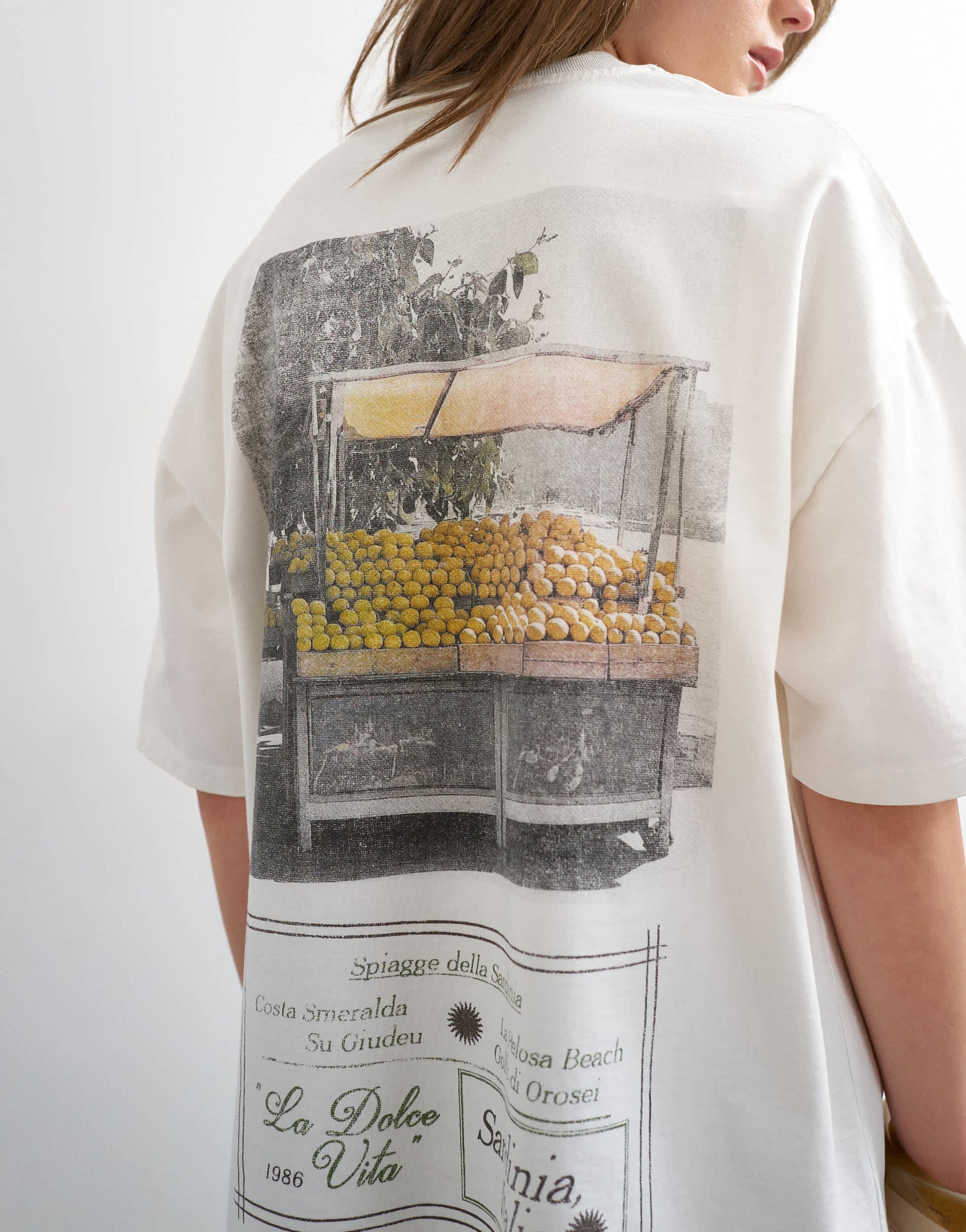 Topshop 'Sardinia Lemon' graphic oversized tee in ecru