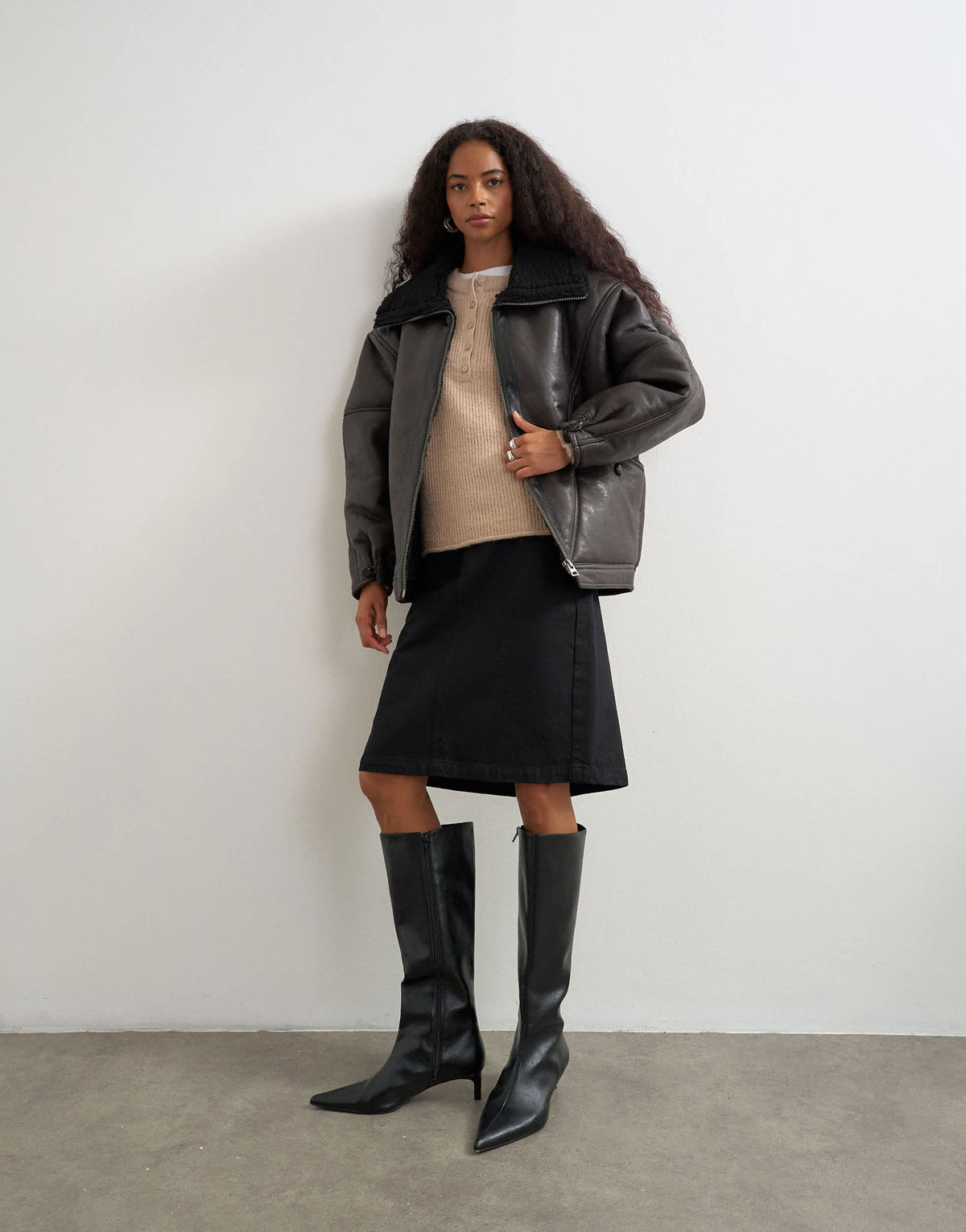 Topshop ovoid shearling jacket in brown