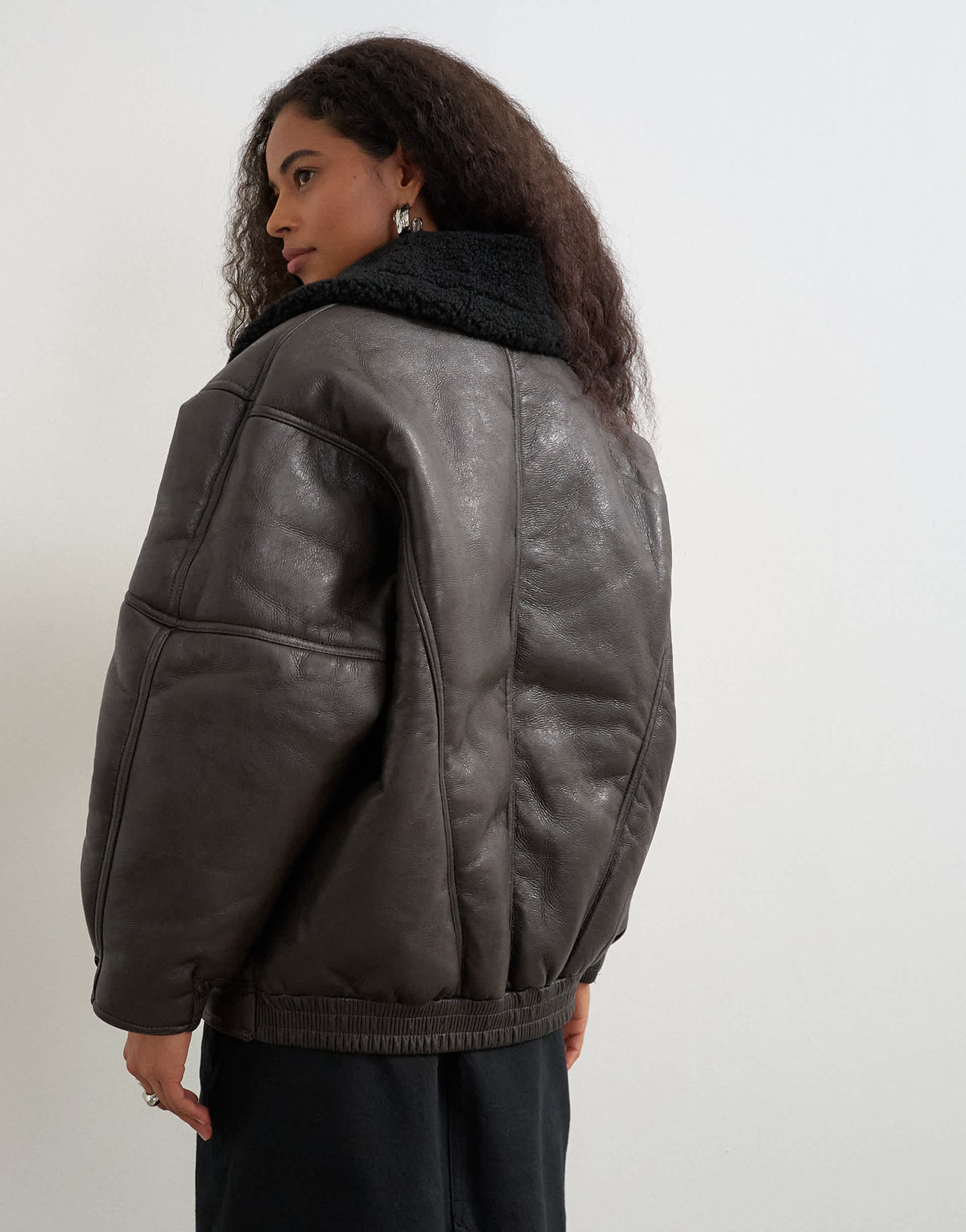 Topshop ovoid shearling jacket in brown