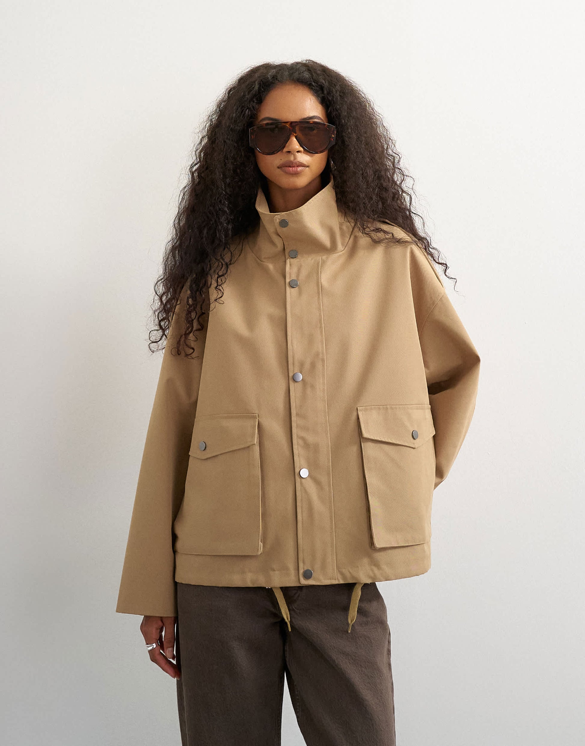 Topshop bubble hem trench in stone