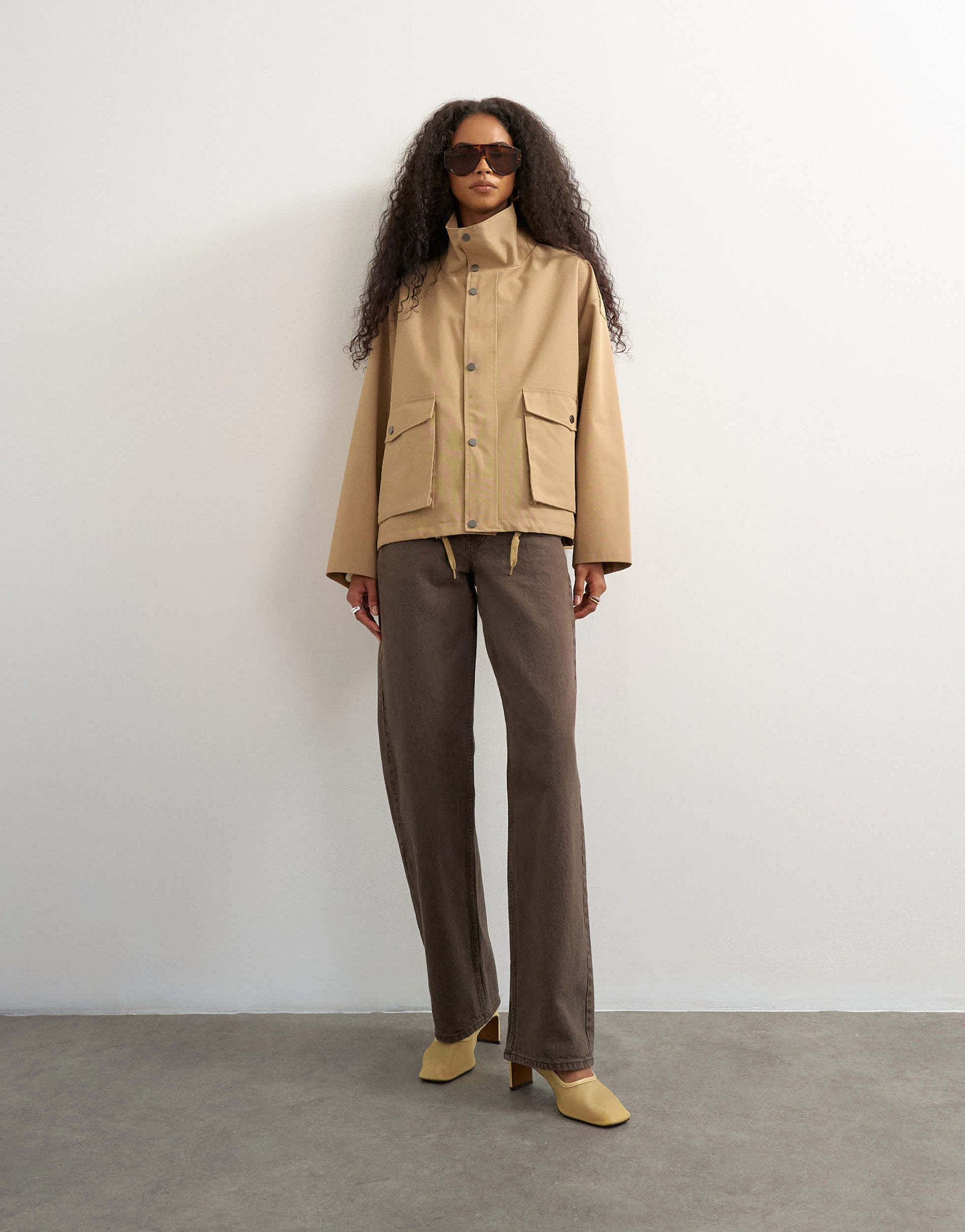 Topshop bubble hem trench in stone