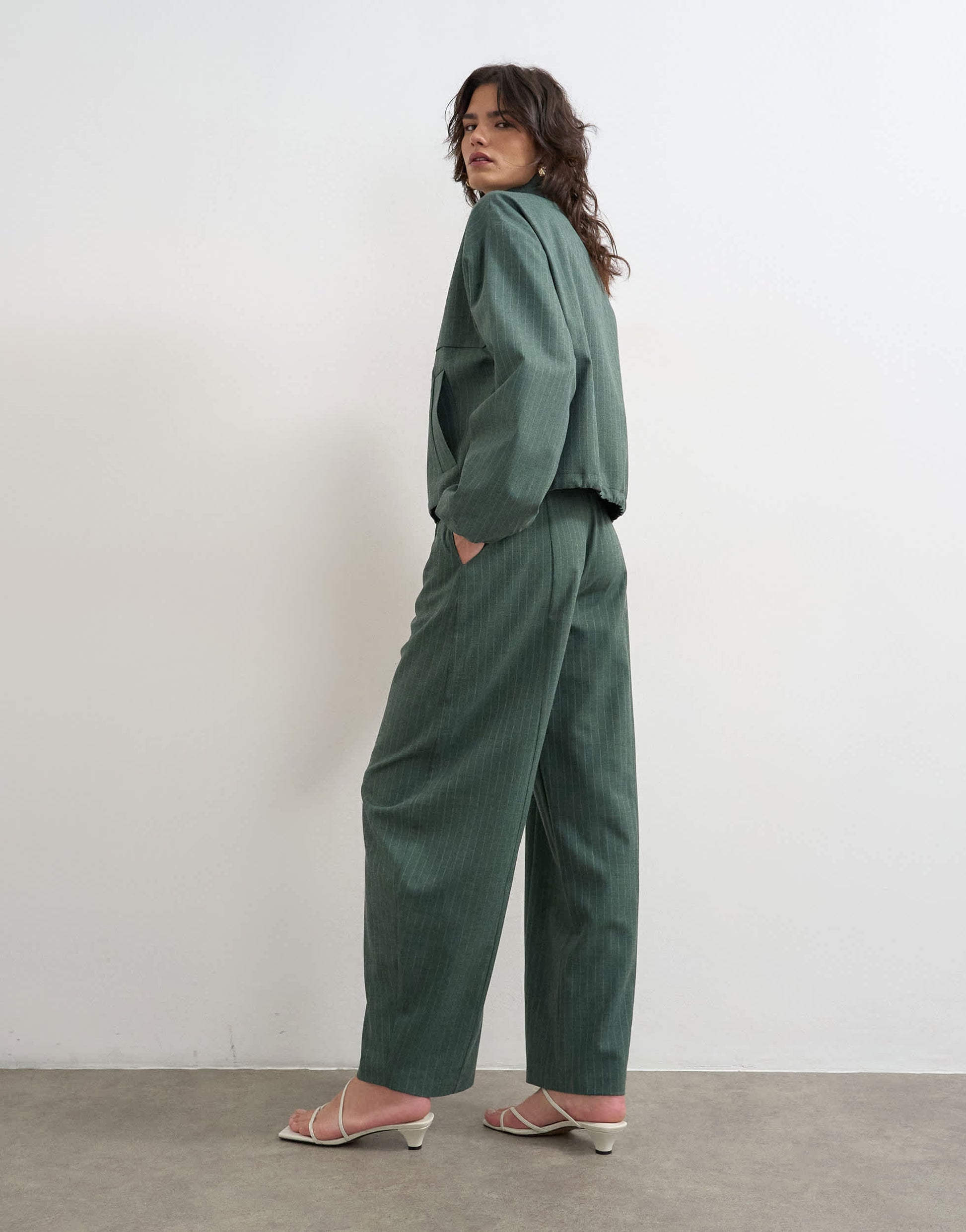 Topshop co ord barrel trouser in green stripe