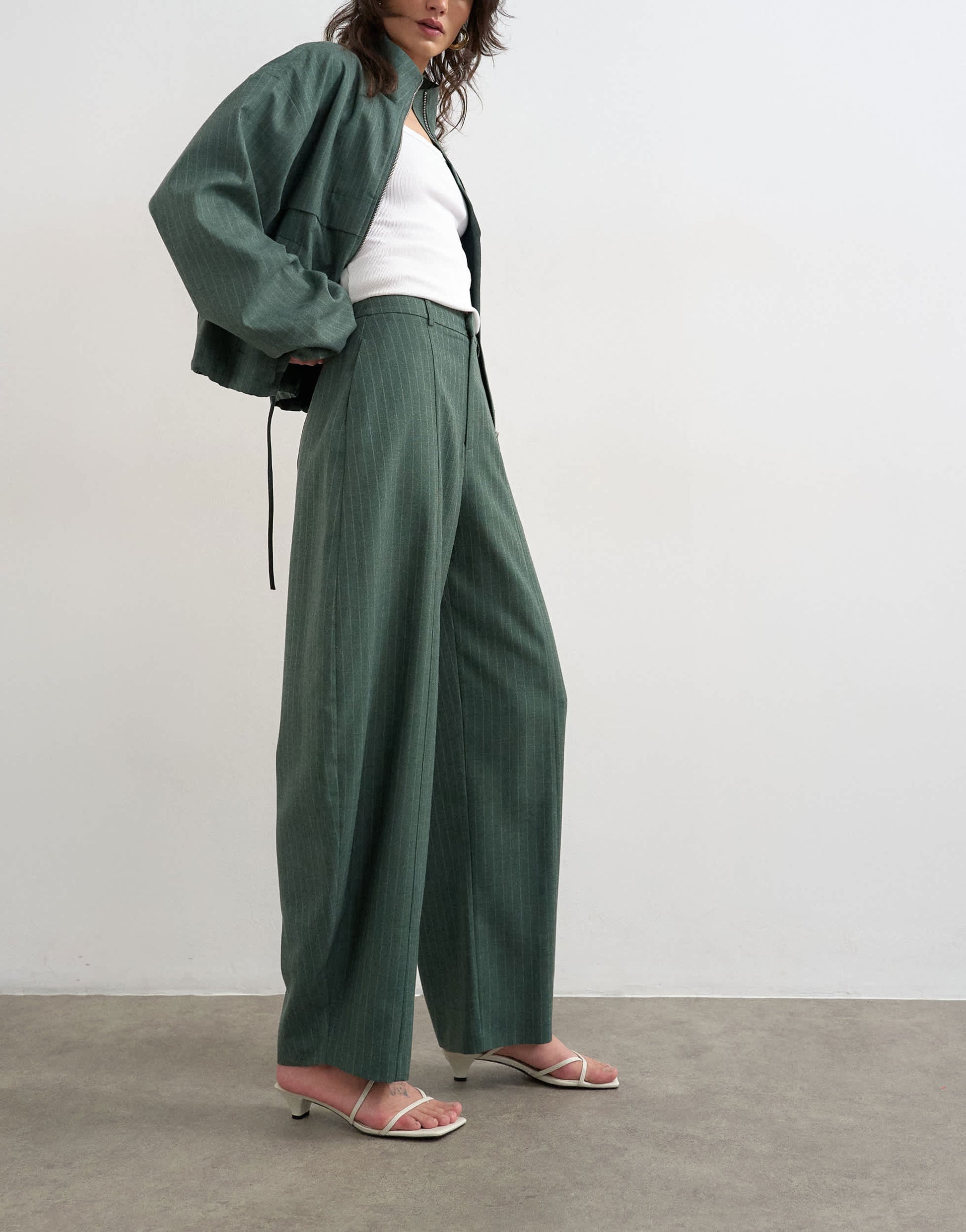 Topshop co ord barrel trouser in green stripe