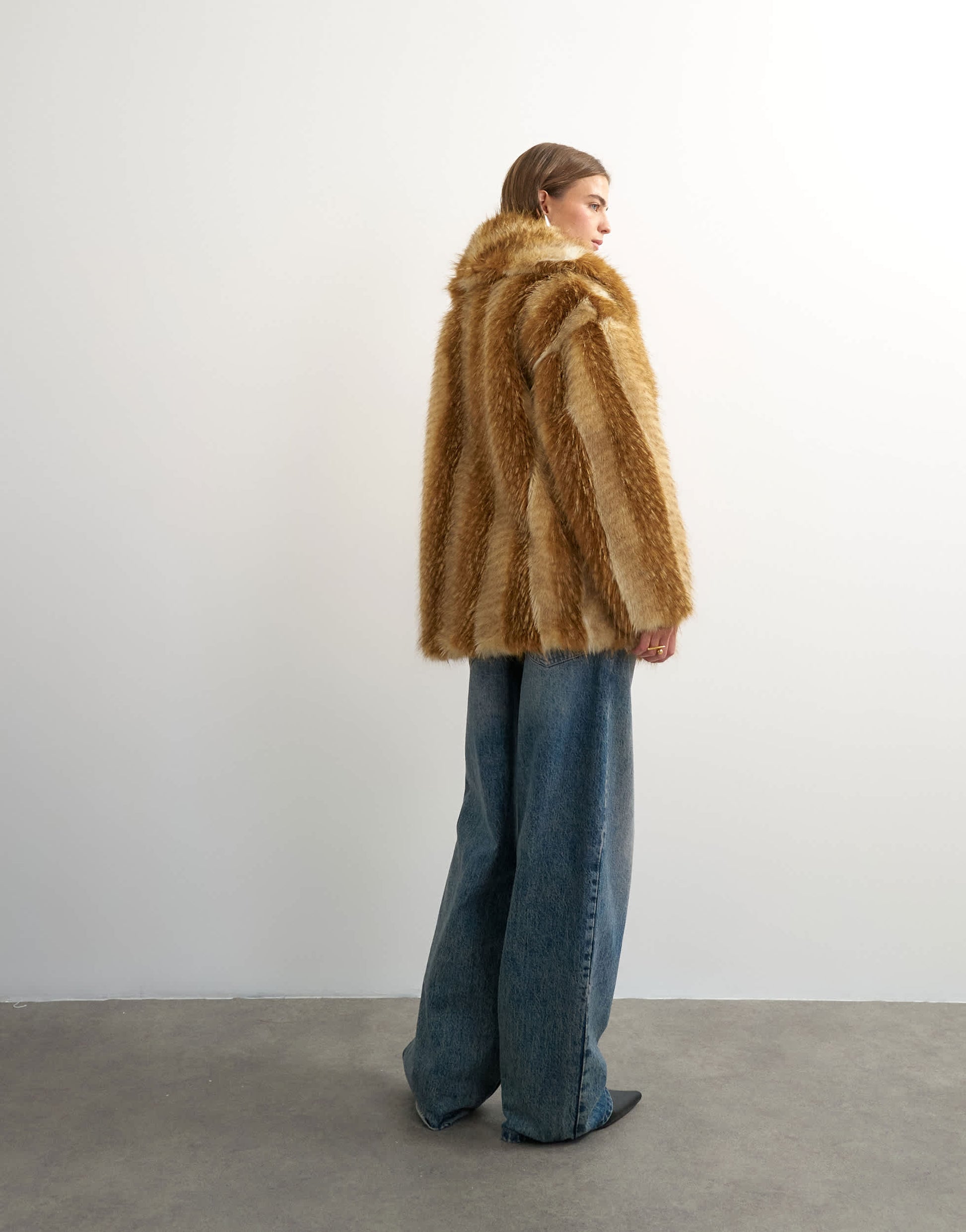 Topshop faux fur mid length coat in brown