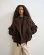 Topshop funnel neck wool belted bomber jacket in chocolate