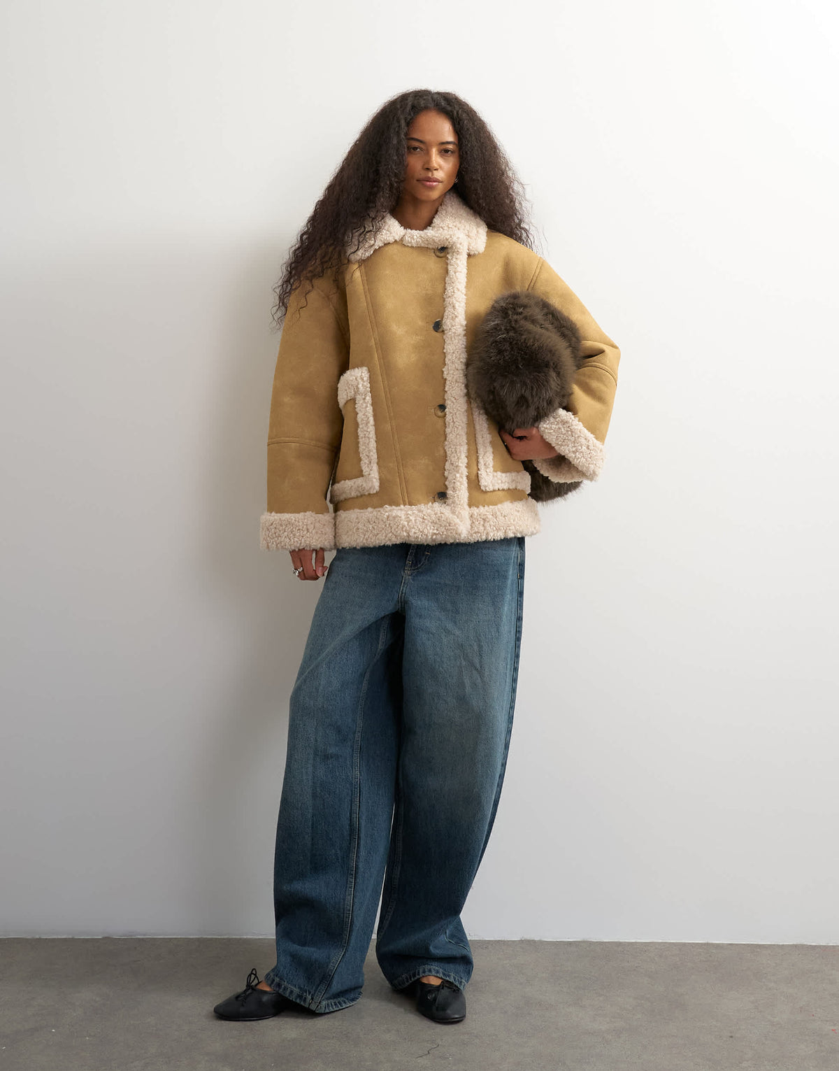 Topshop faux shearling jacket in camel