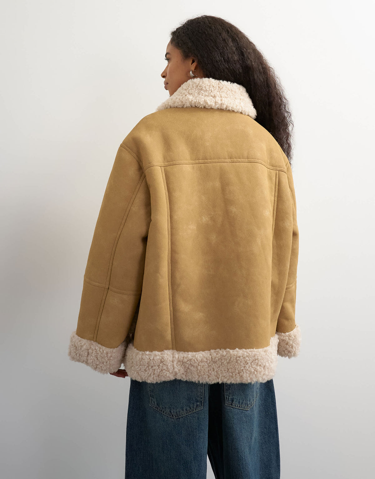 Topshop oversized faux shearling jacket in camel