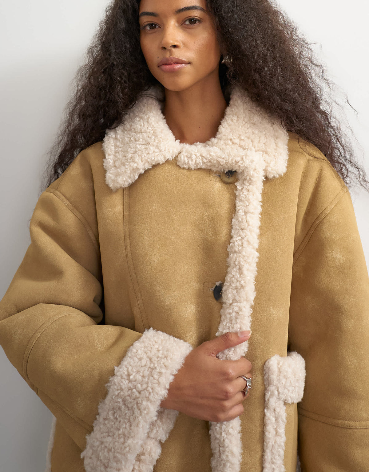 Topshop faux shearling jacket in camel