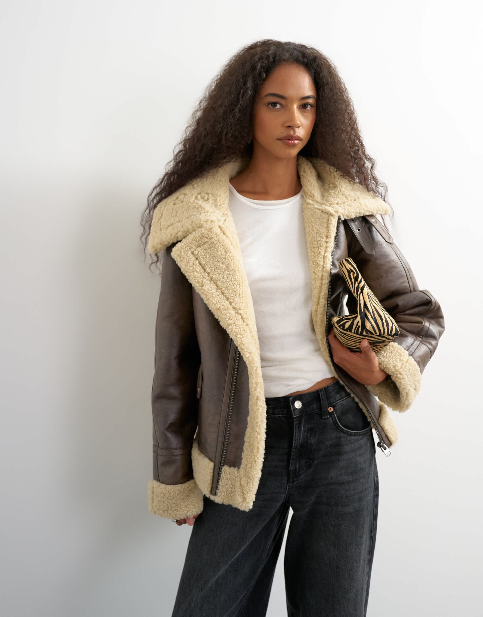 Topshop faux shearling aviator in brown