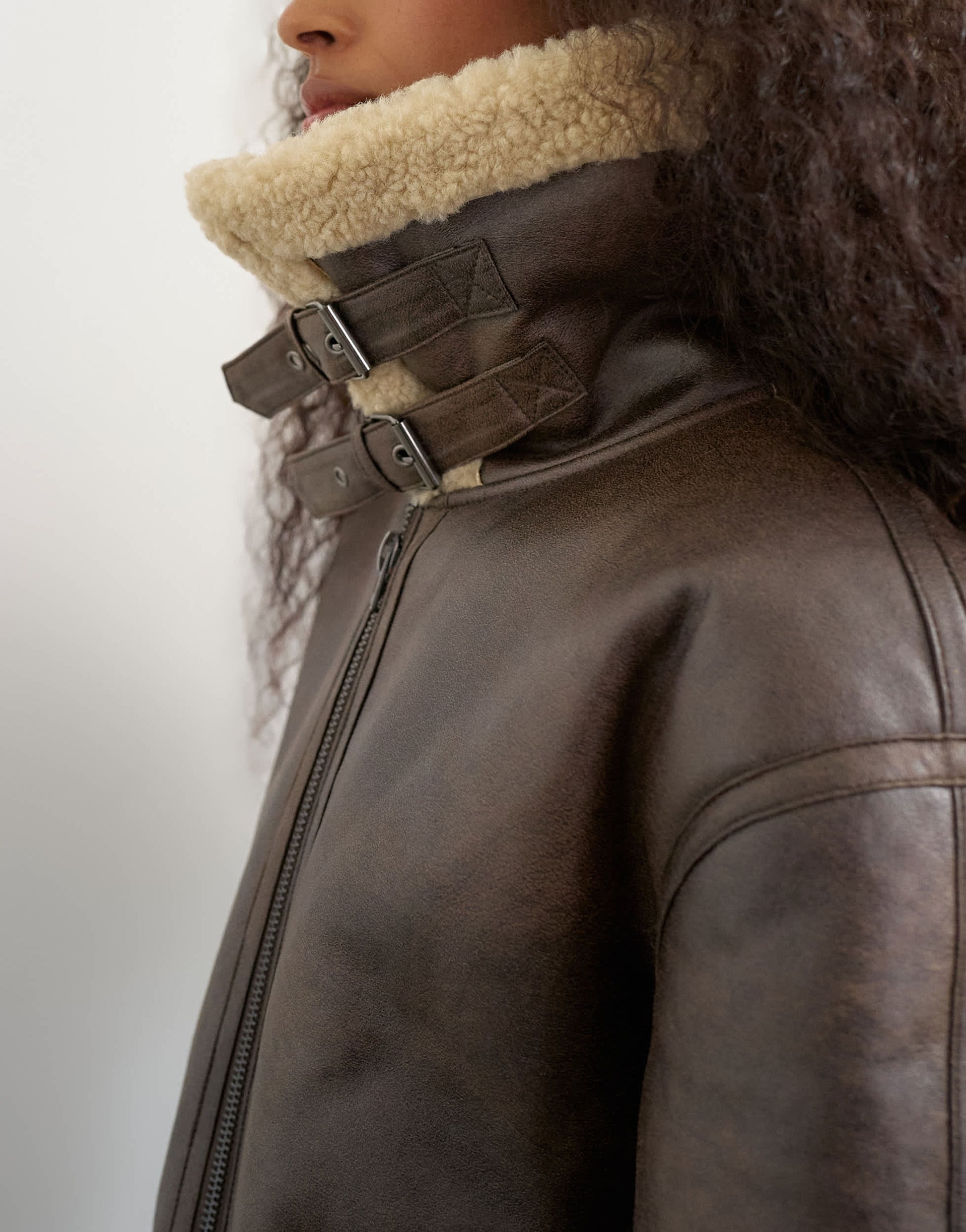 Topshop oversized faux shearling aviator in brown