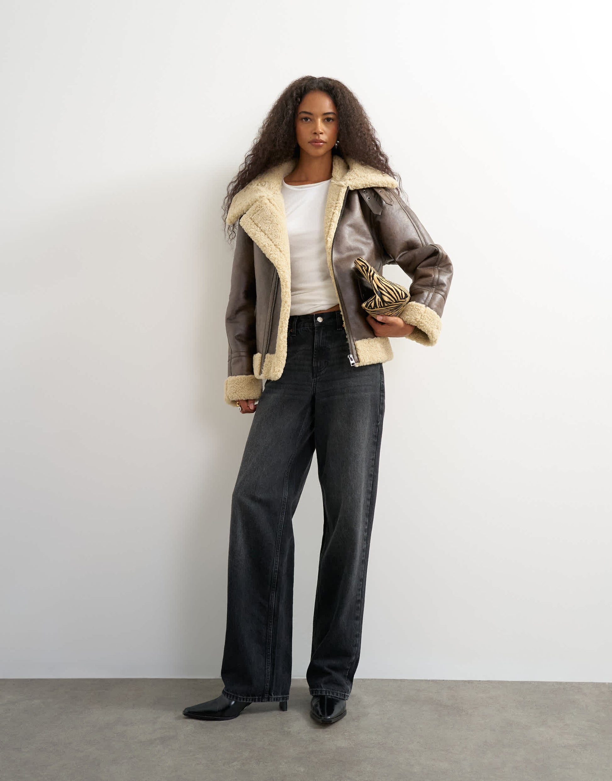 Topshop faux shearling aviator in brown