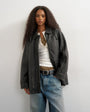 Topshop faux leather cinch waist jacket in black
