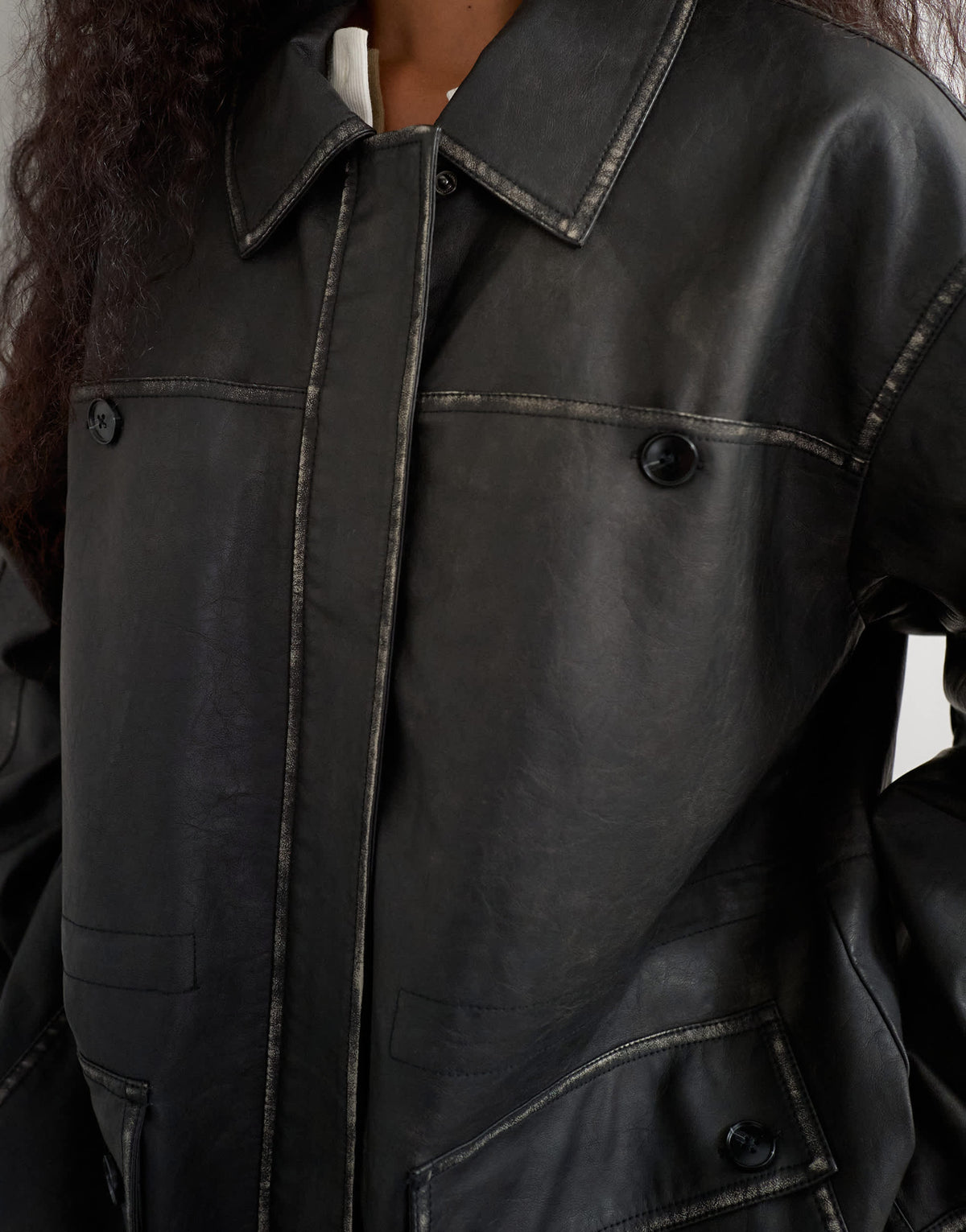 Topshop faux leather cinch waist jacket in black