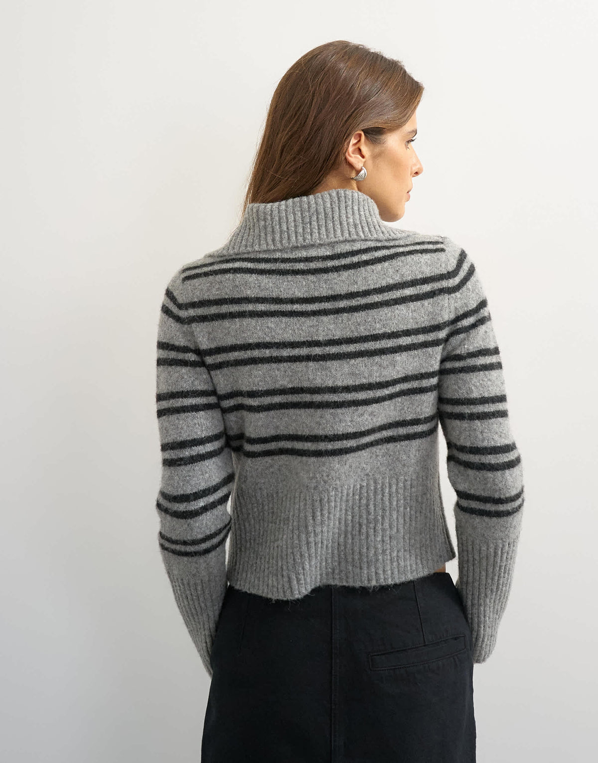 Topshop knitted stripe half zip funnel neck jumper with wool in multi