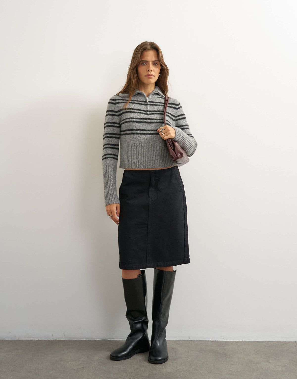 Topshop knitted stripe half zip funnel neck jumper with wool in multi