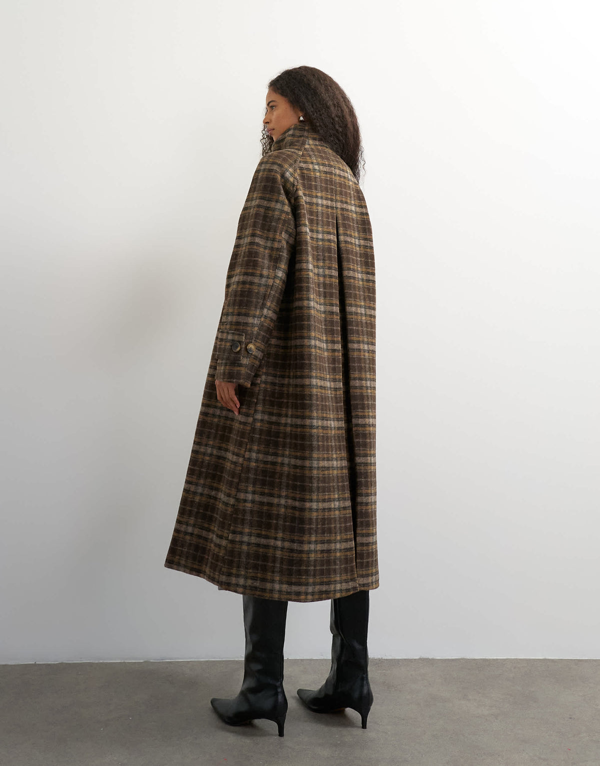 Topshop formal funnel neck longline coat in brown check