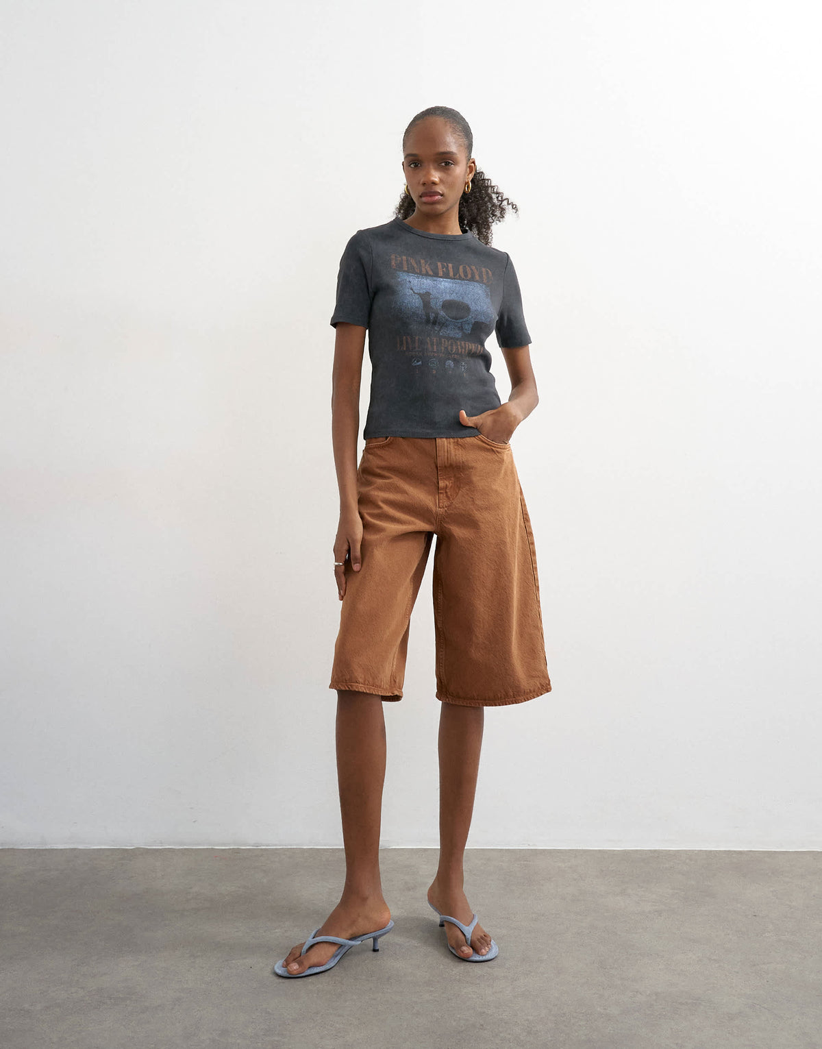 Topshop Pink Floyd license shrunken half sleeve tee in washed black