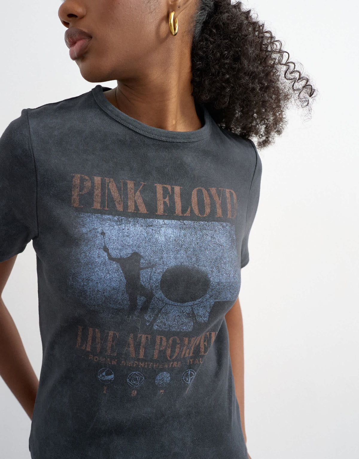 Topshop Pink Floyd license shrunken half sleeve tee in washed black
