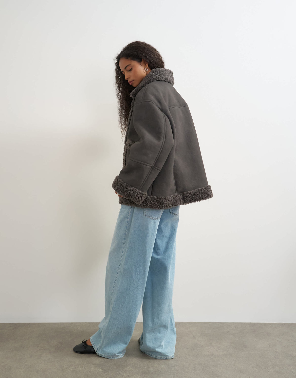 Topshop faux shearling jacket in charcoal